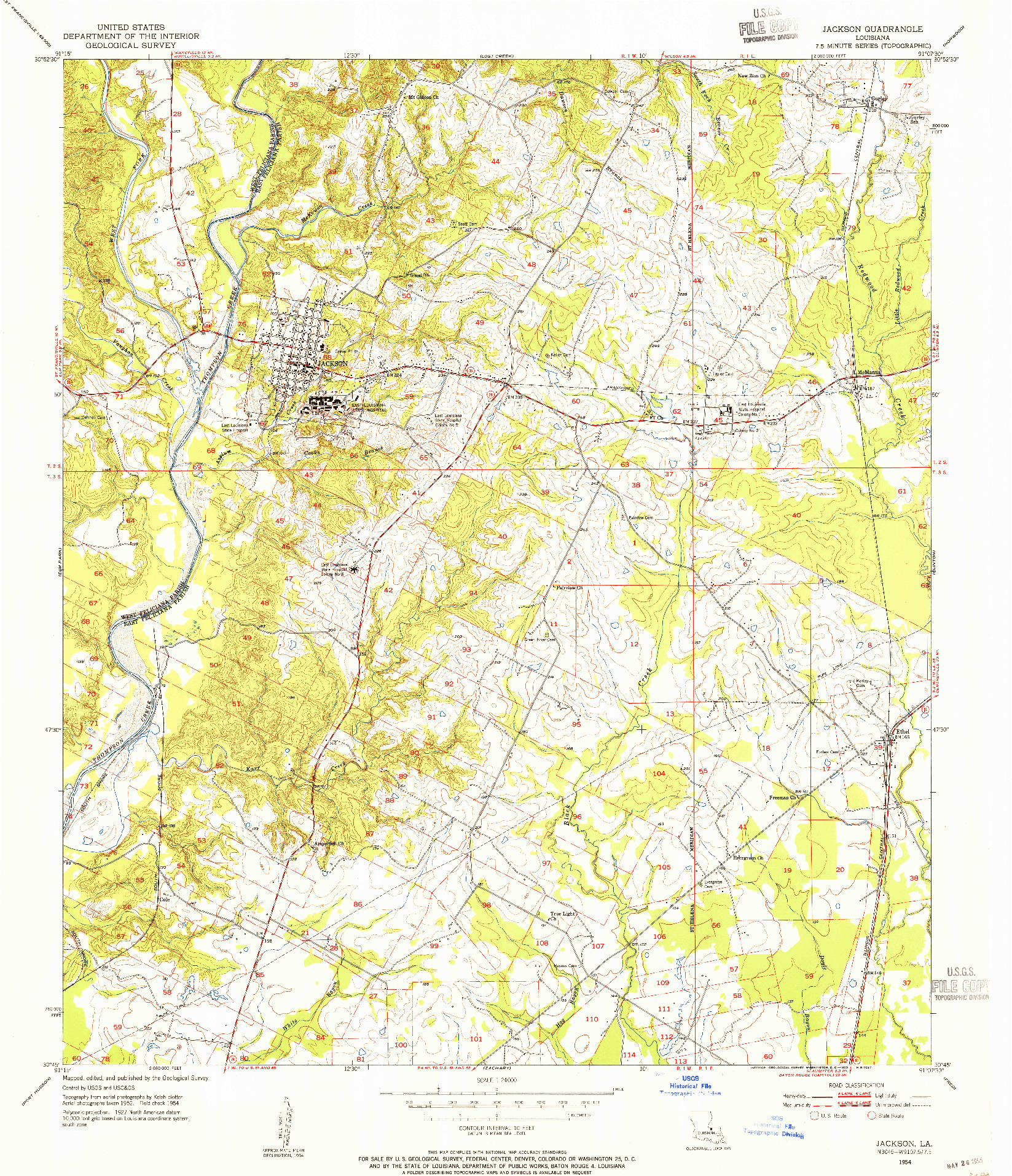 USGS 1:24000-SCALE QUADRANGLE FOR JACKSON, LA 1954