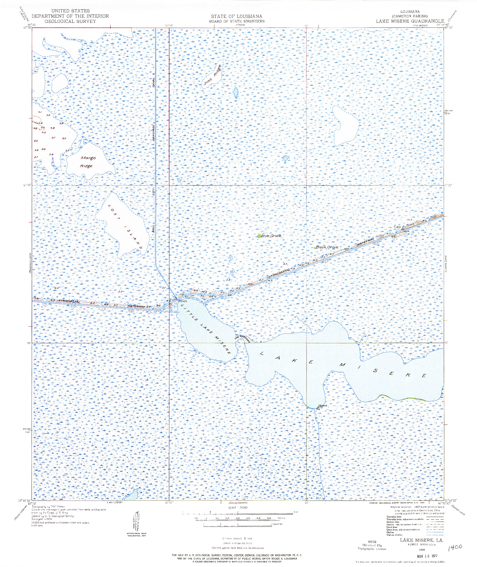 USGS 1:24000-SCALE QUADRANGLE FOR LAKE MISERE, LA 1934
