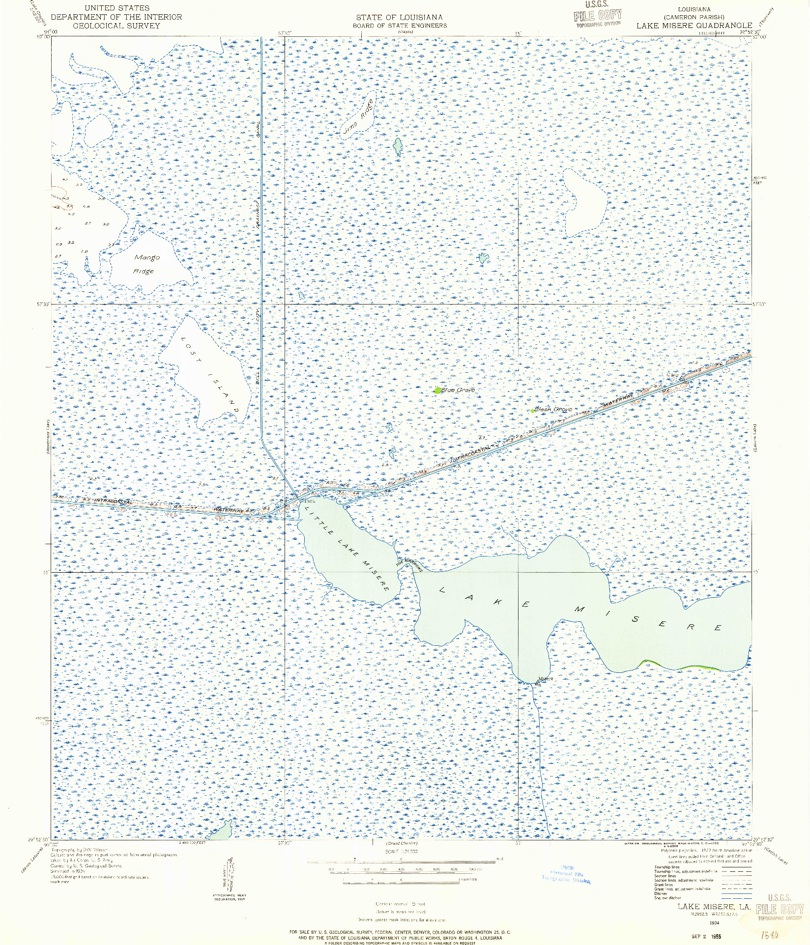 USGS 1:24000-SCALE QUADRANGLE FOR LAKE MISERE, LA 1934