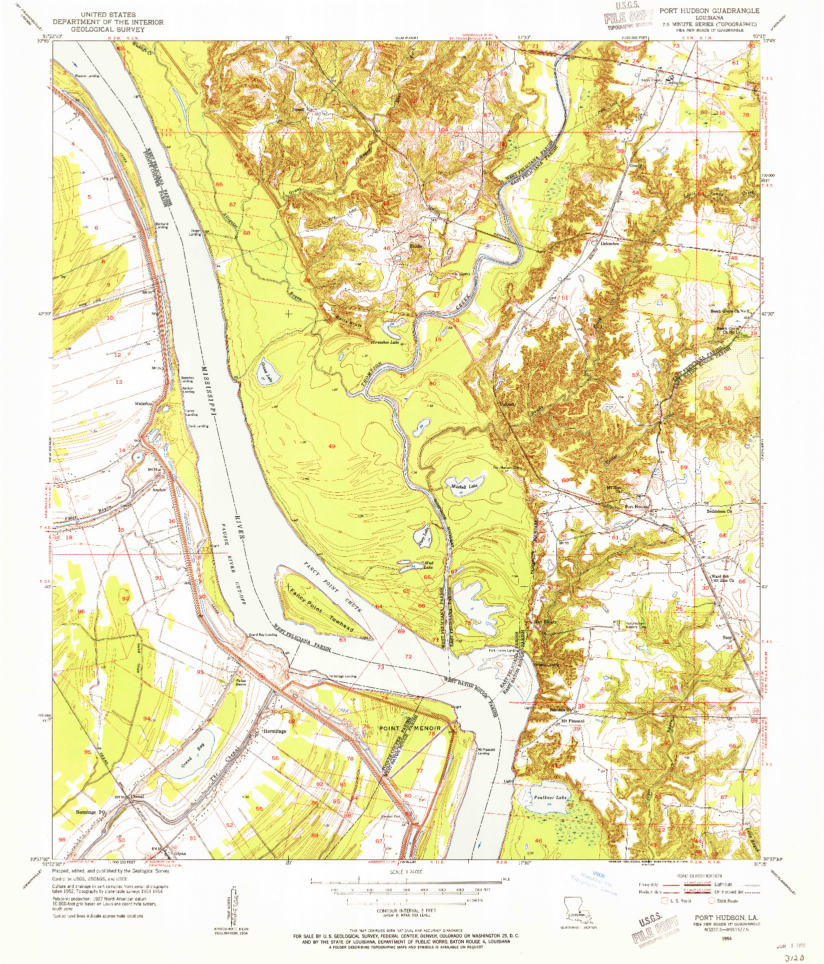 USGS 1:24000-SCALE QUADRANGLE FOR PORT HUDSON, LA 1954