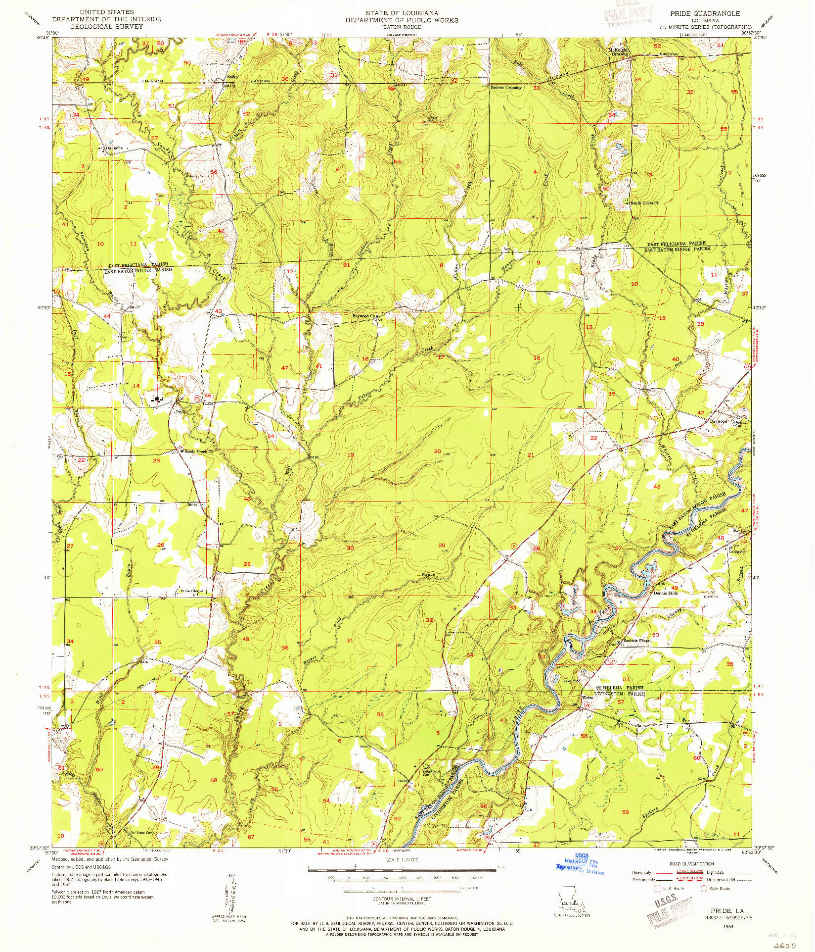 USGS 1:24000-SCALE QUADRANGLE FOR PRIDE, LA 1954