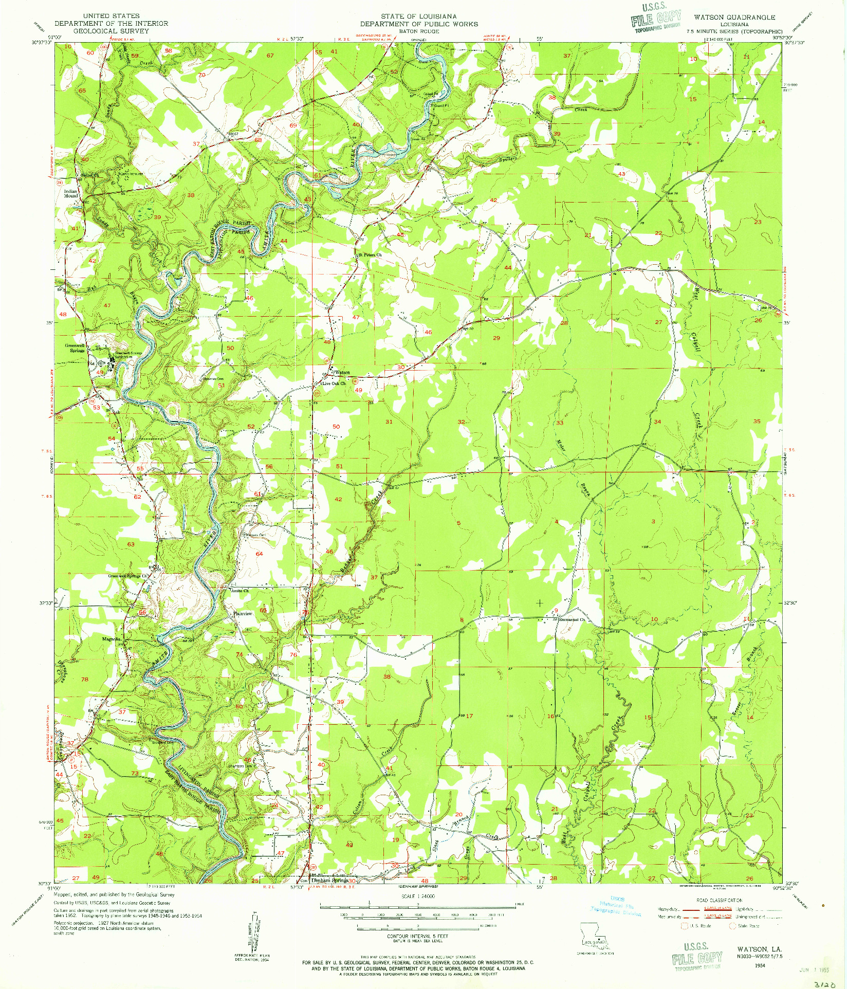 USGS 1:24000-SCALE QUADRANGLE FOR WATSON, LA 1954