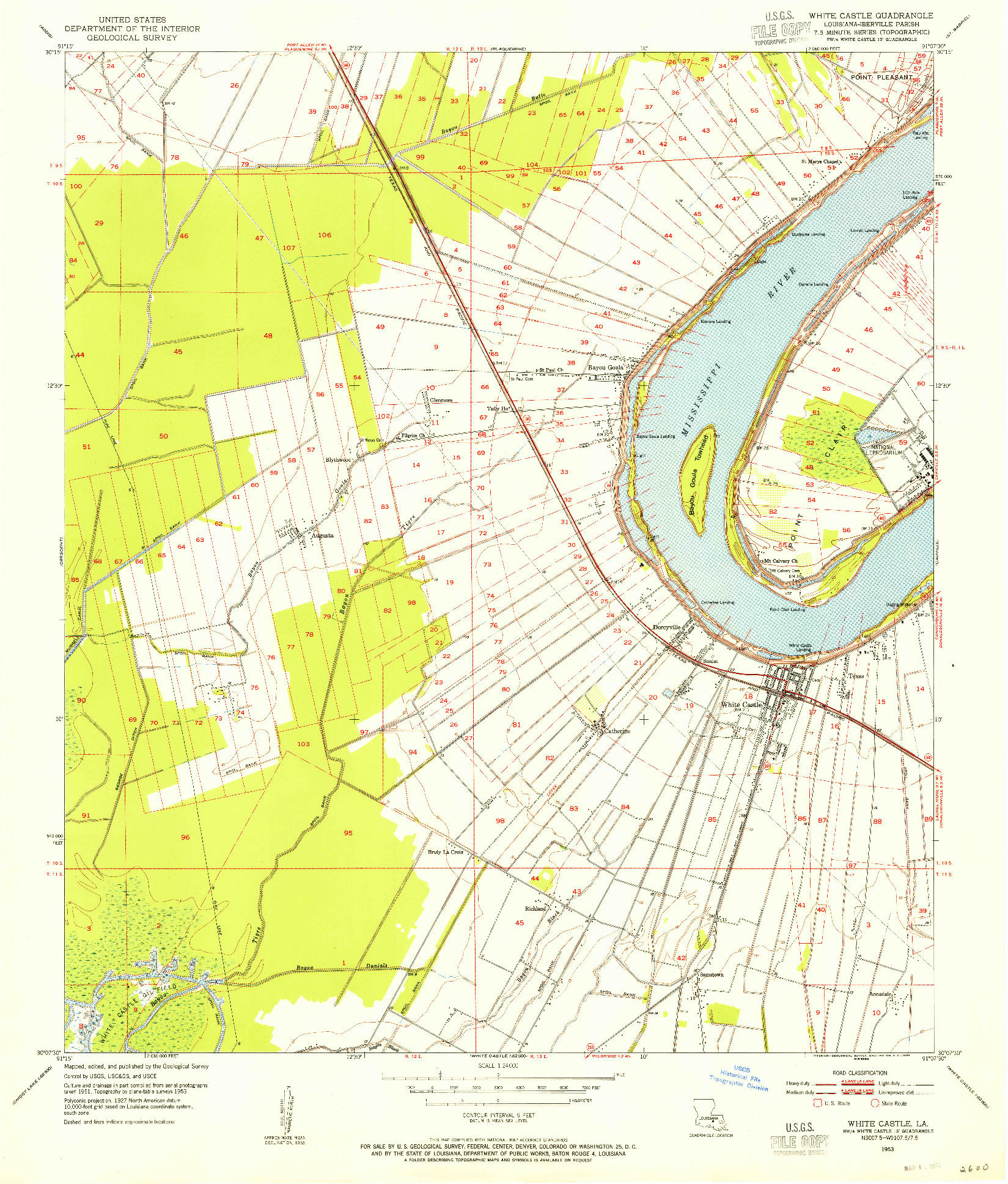 USGS 1:24000-SCALE QUADRANGLE FOR WHITE CASTLE, LA 1953