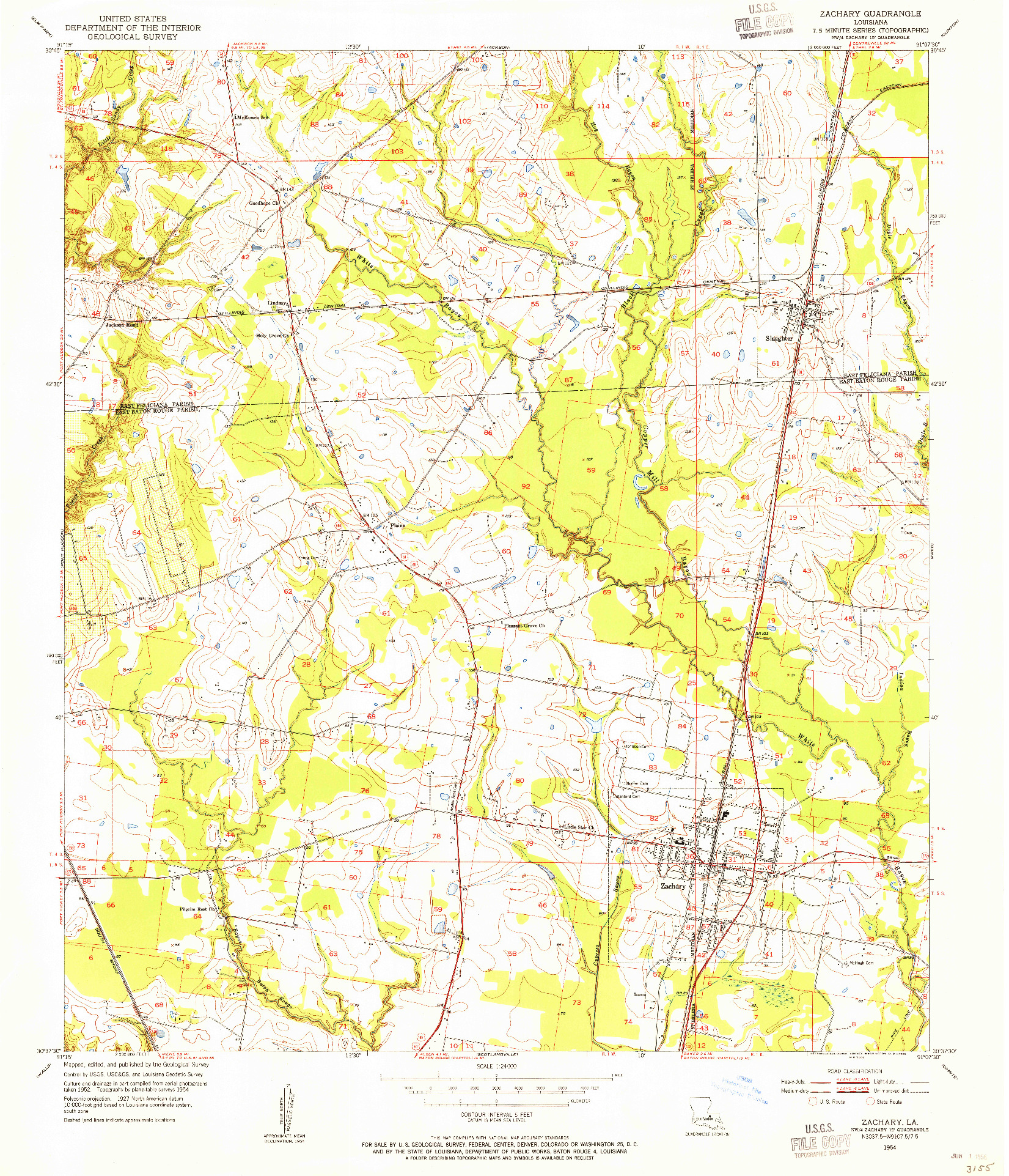 USGS 1:24000-SCALE QUADRANGLE FOR ZACHARY, LA 1954