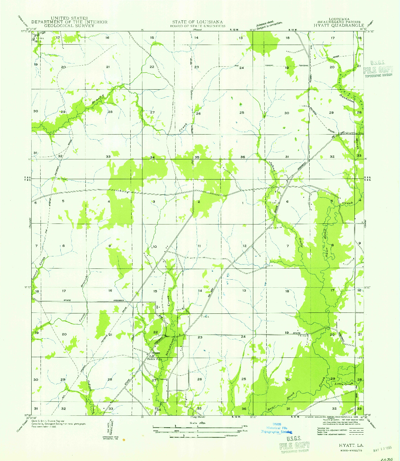 USGS 1:31680-SCALE QUADRANGLE FOR HYATT, LA 1955