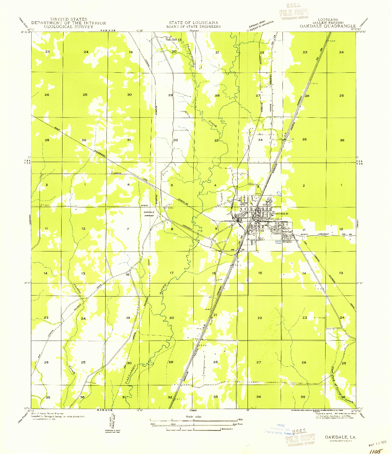 USGS 1:31680-SCALE QUADRANGLE FOR OAKDALE, LA 1955