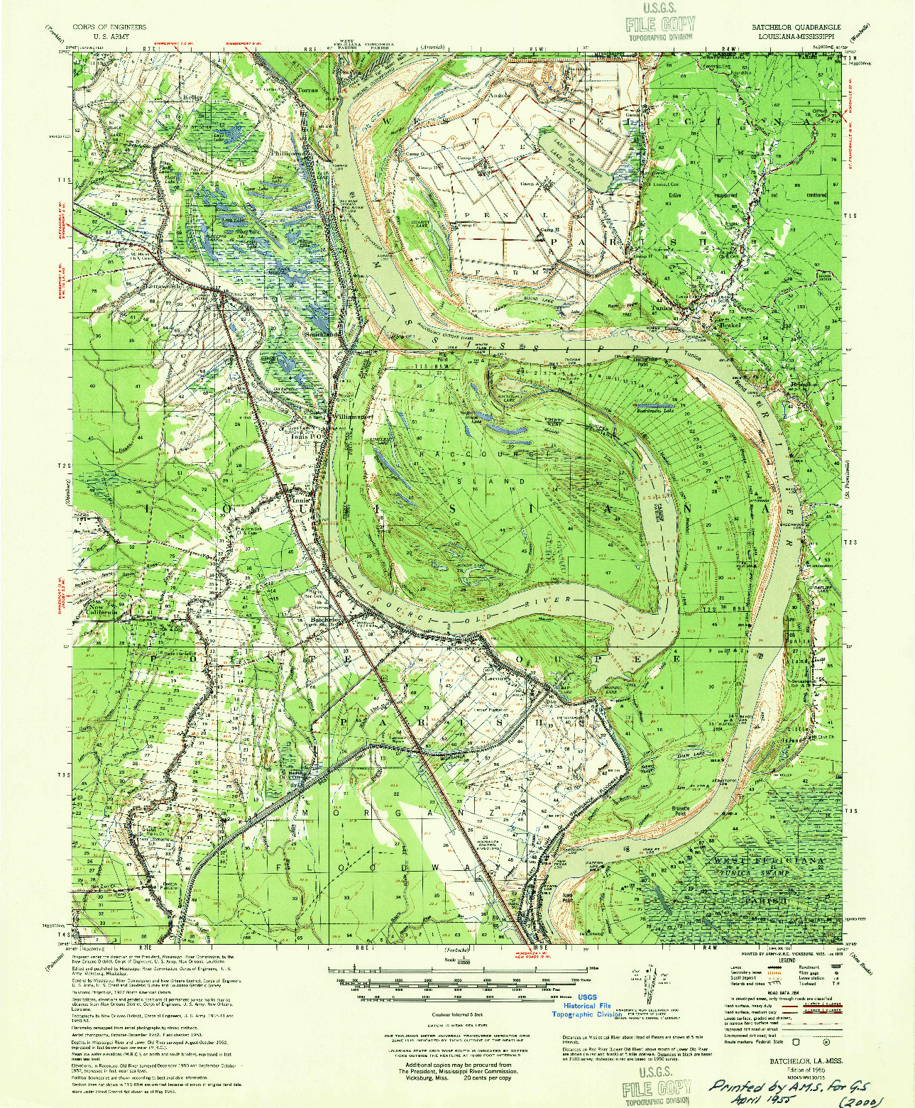 USGS 1:62500-SCALE QUADRANGLE FOR BATCHELOR, LA 1955