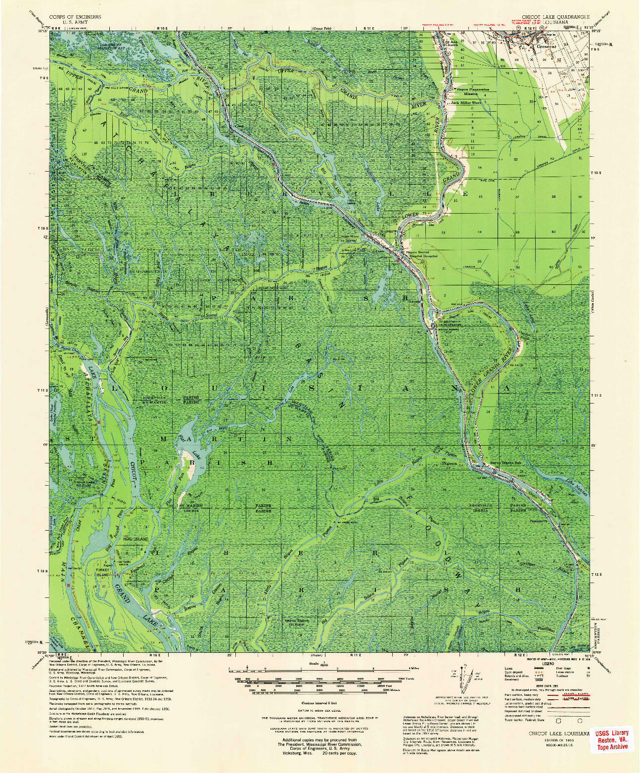USGS 1:62500-SCALE QUADRANGLE FOR CHICOT LAKE, LA 1955