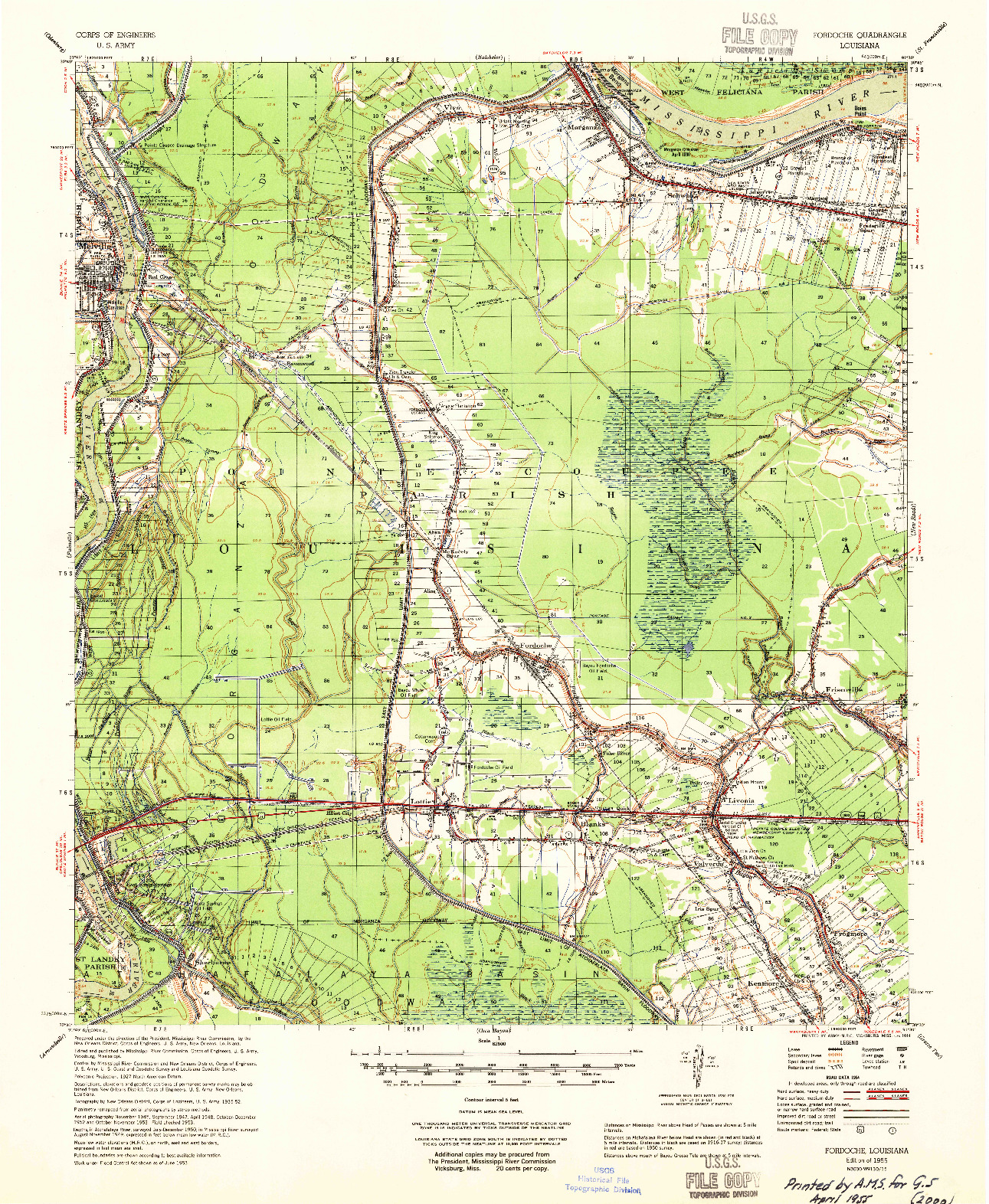 USGS 1:62500-SCALE QUADRANGLE FOR FORDOCHE, LA 1955