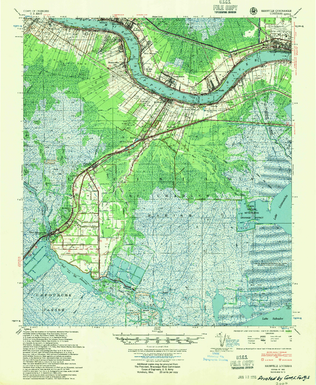 USGS 1:62500-SCALE QUADRANGLE FOR HAHNVILLE, LA 1955