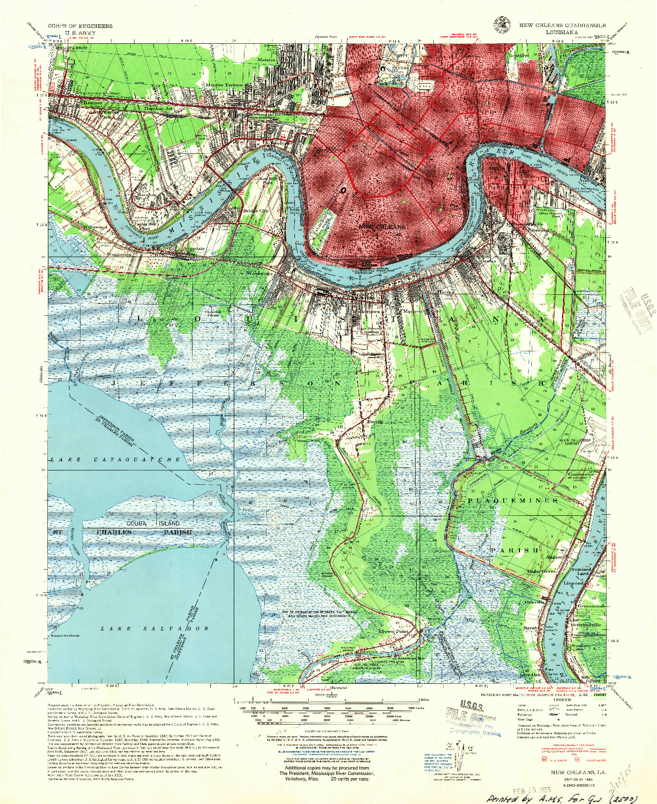 USGS 1:62500-SCALE QUADRANGLE FOR NEW ORLEANS, LA 1954