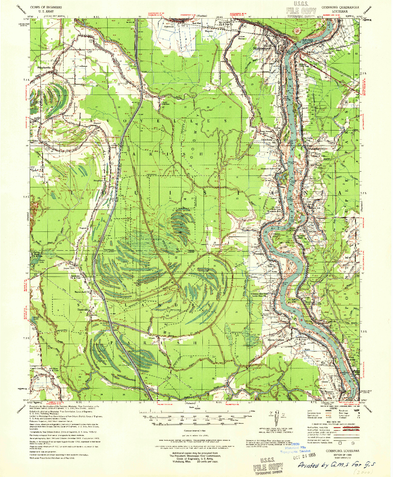 USGS 1:62500-SCALE QUADRANGLE FOR ODENBURG, LA 1955