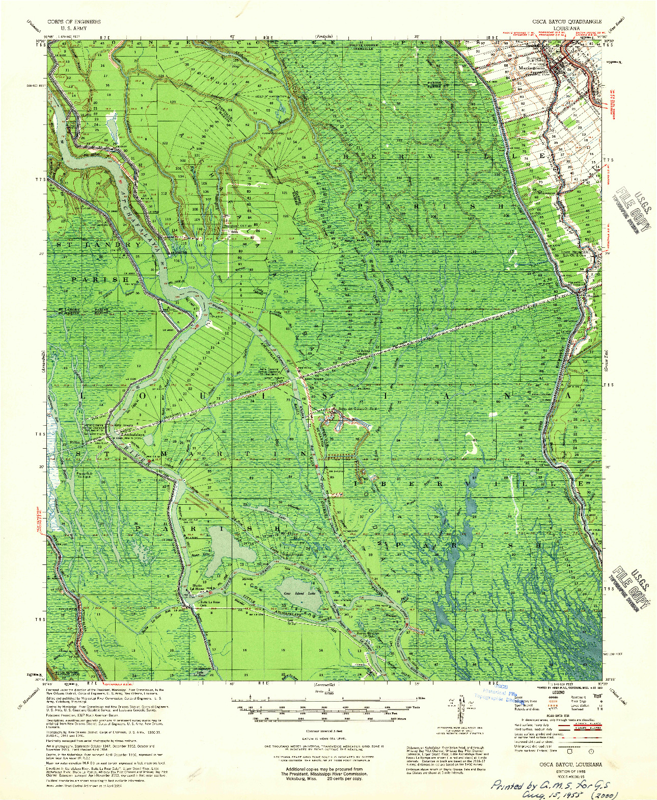 USGS 1:62500-SCALE QUADRANGLE FOR OSCA BAYOU, LA 1955