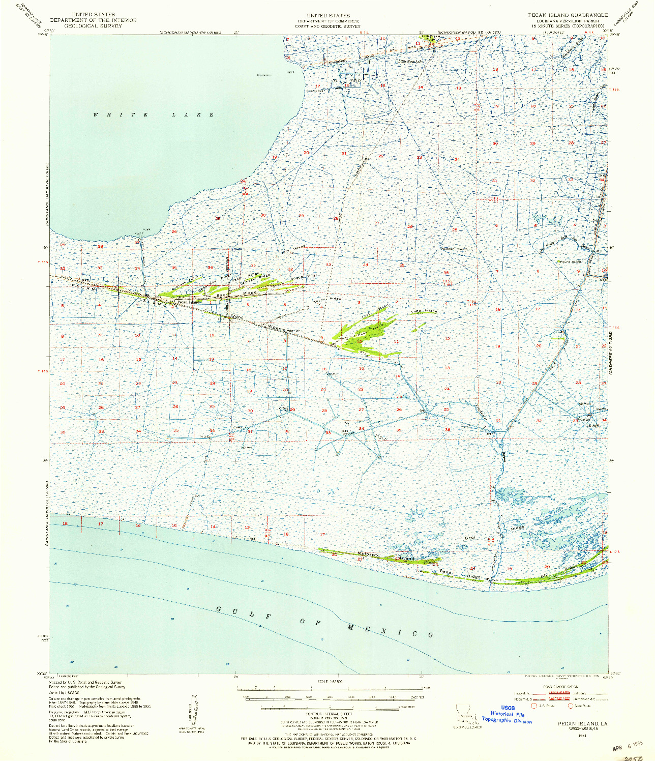 USGS 1:62500-SCALE QUADRANGLE FOR PECAN ISLAND, LA 1951