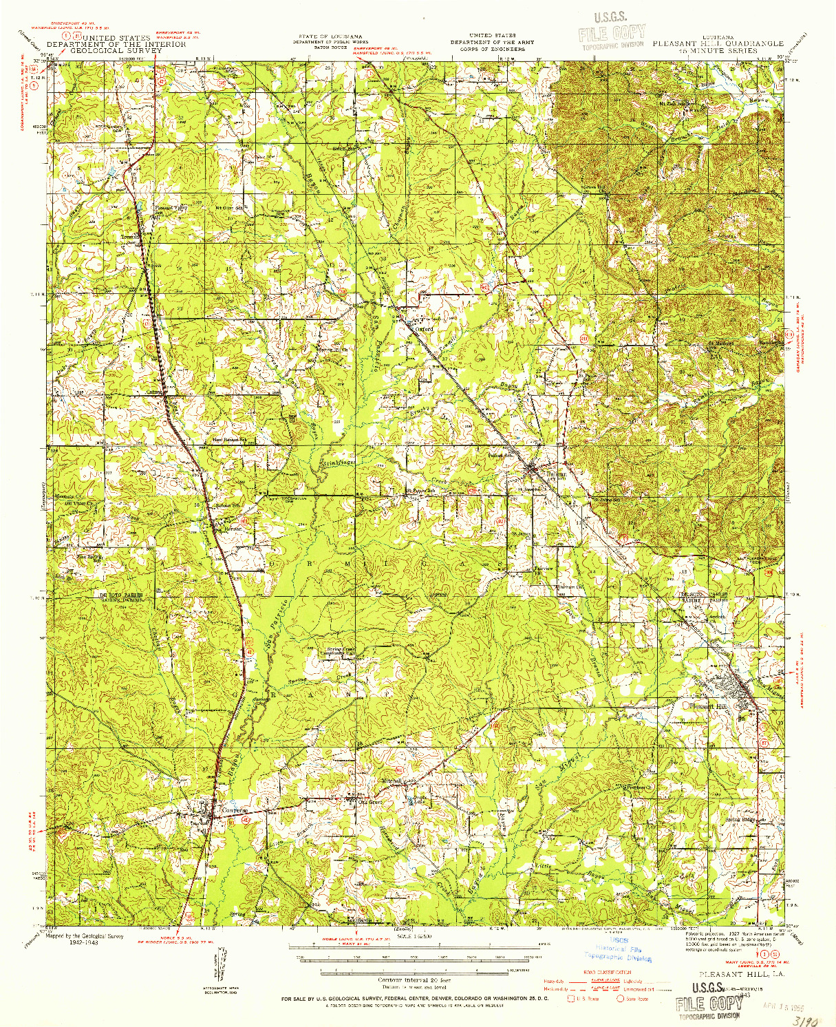 USGS 1:62500-SCALE QUADRANGLE FOR PLEASANT HILL, LA 1943