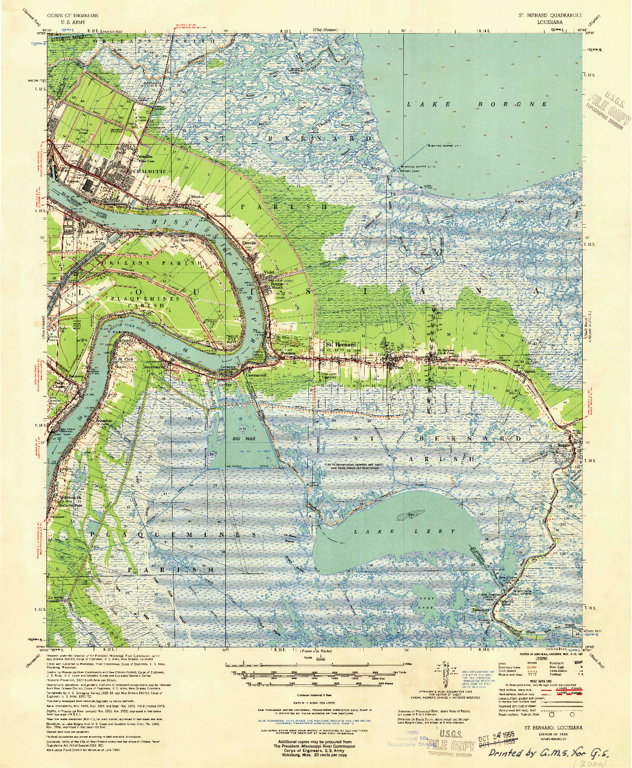 USGS 1:62500-SCALE QUADRANGLE FOR ST. BERNARD, LA 1955