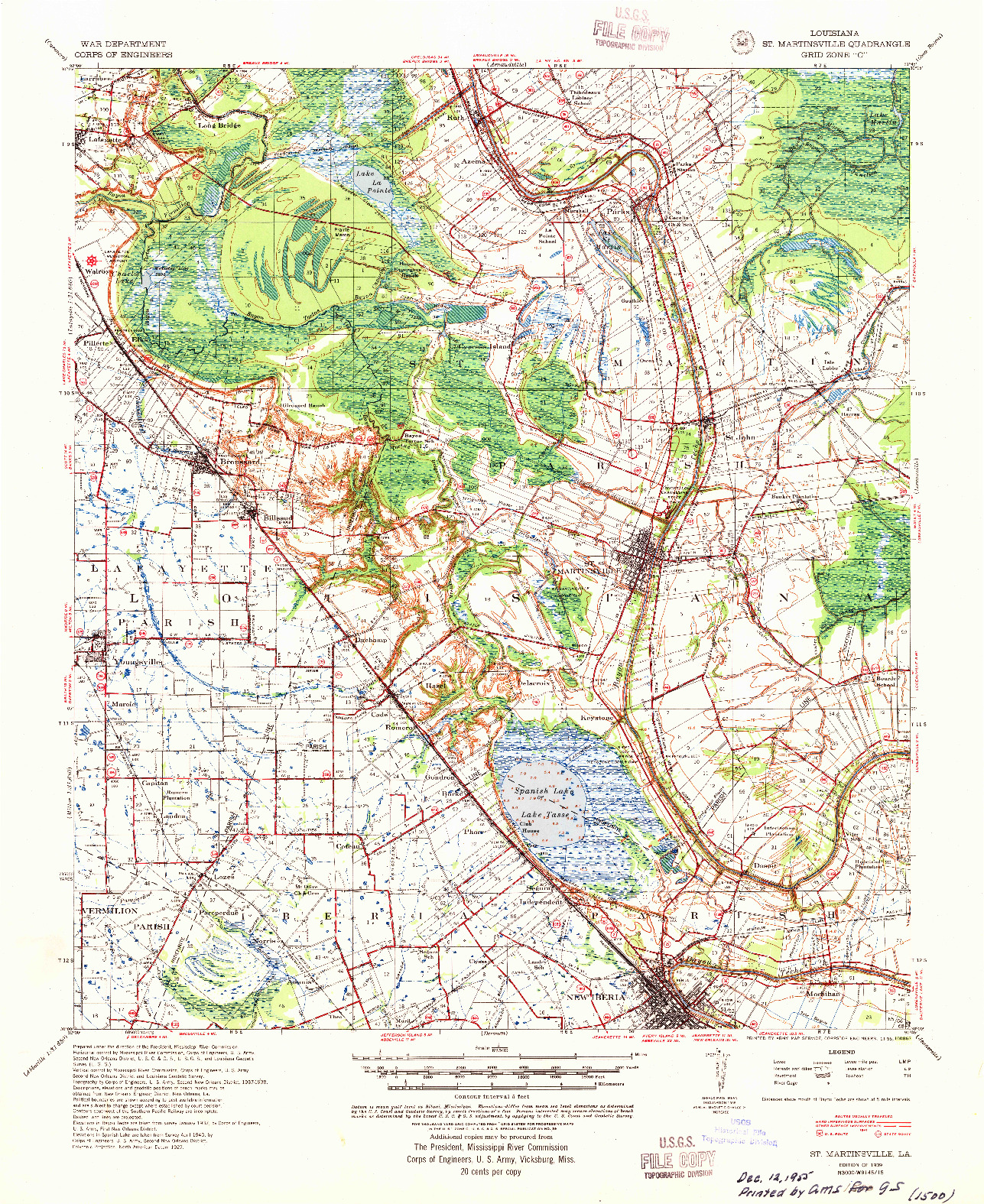 USGS 1:62500-SCALE QUADRANGLE FOR ST. MARTINSVILLE, LA 1939