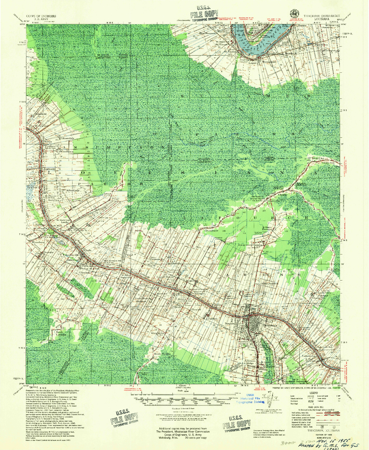 USGS 1:62500-SCALE QUADRANGLE FOR THIBODAUX, LA 1955