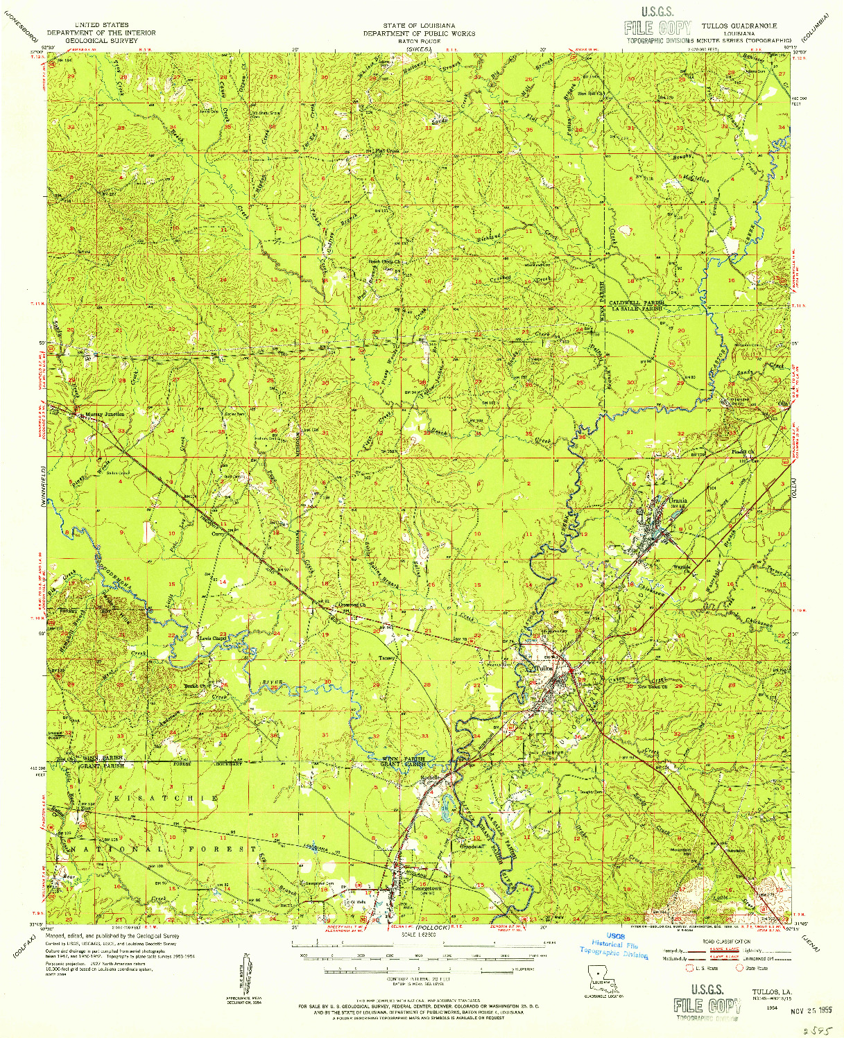 USGS 1:62500-SCALE QUADRANGLE FOR TULLOS, LA 1954