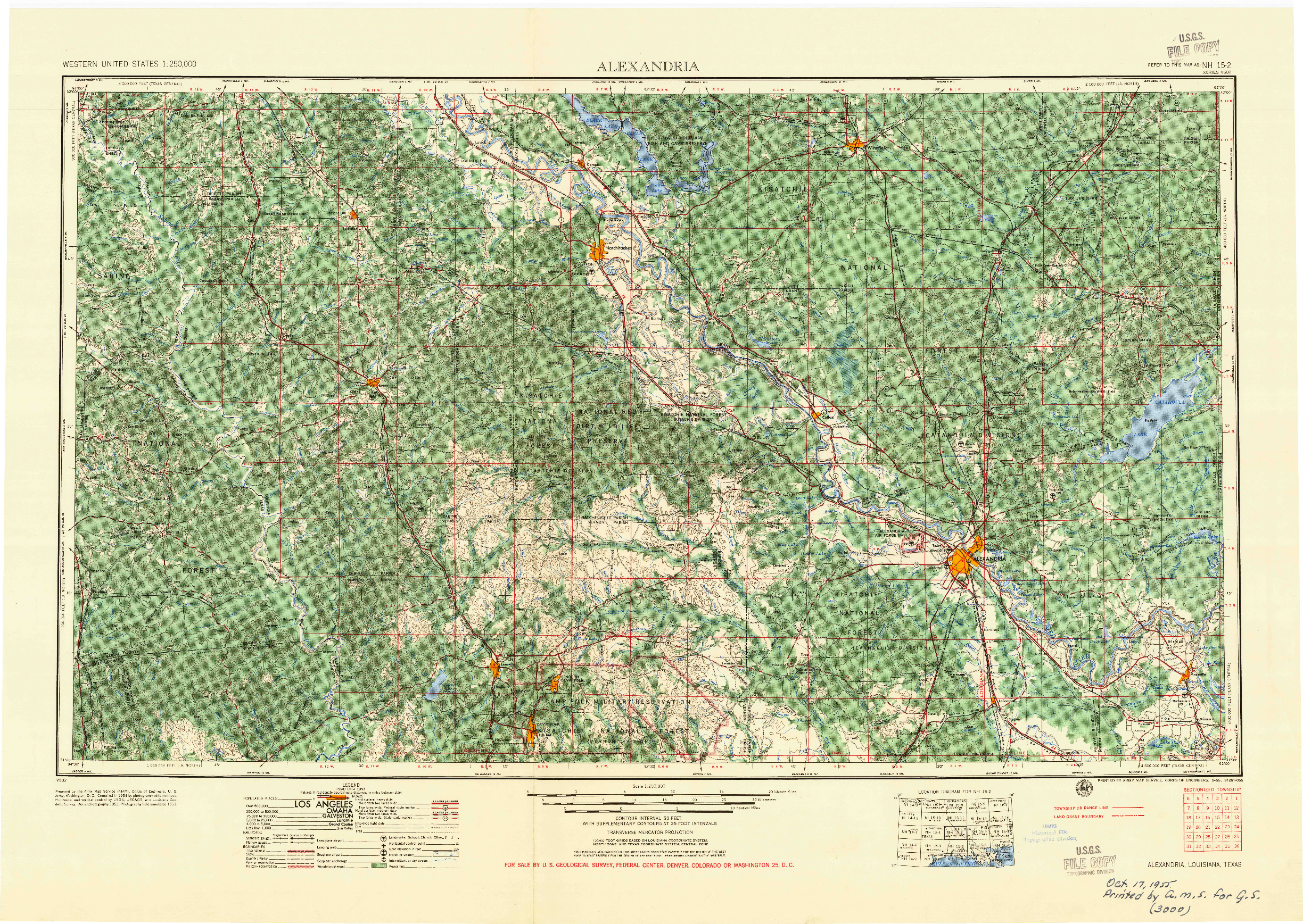 USGS 1:250000-SCALE QUADRANGLE FOR ALEXANDRIA, LA 1955