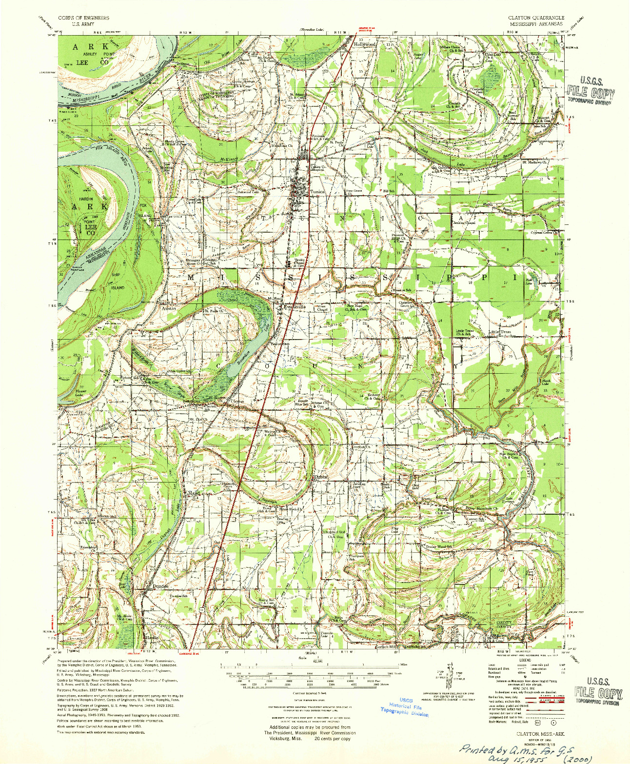 USGS 1:62500-SCALE QUADRANGLE FOR CLAYTON, MS 1955