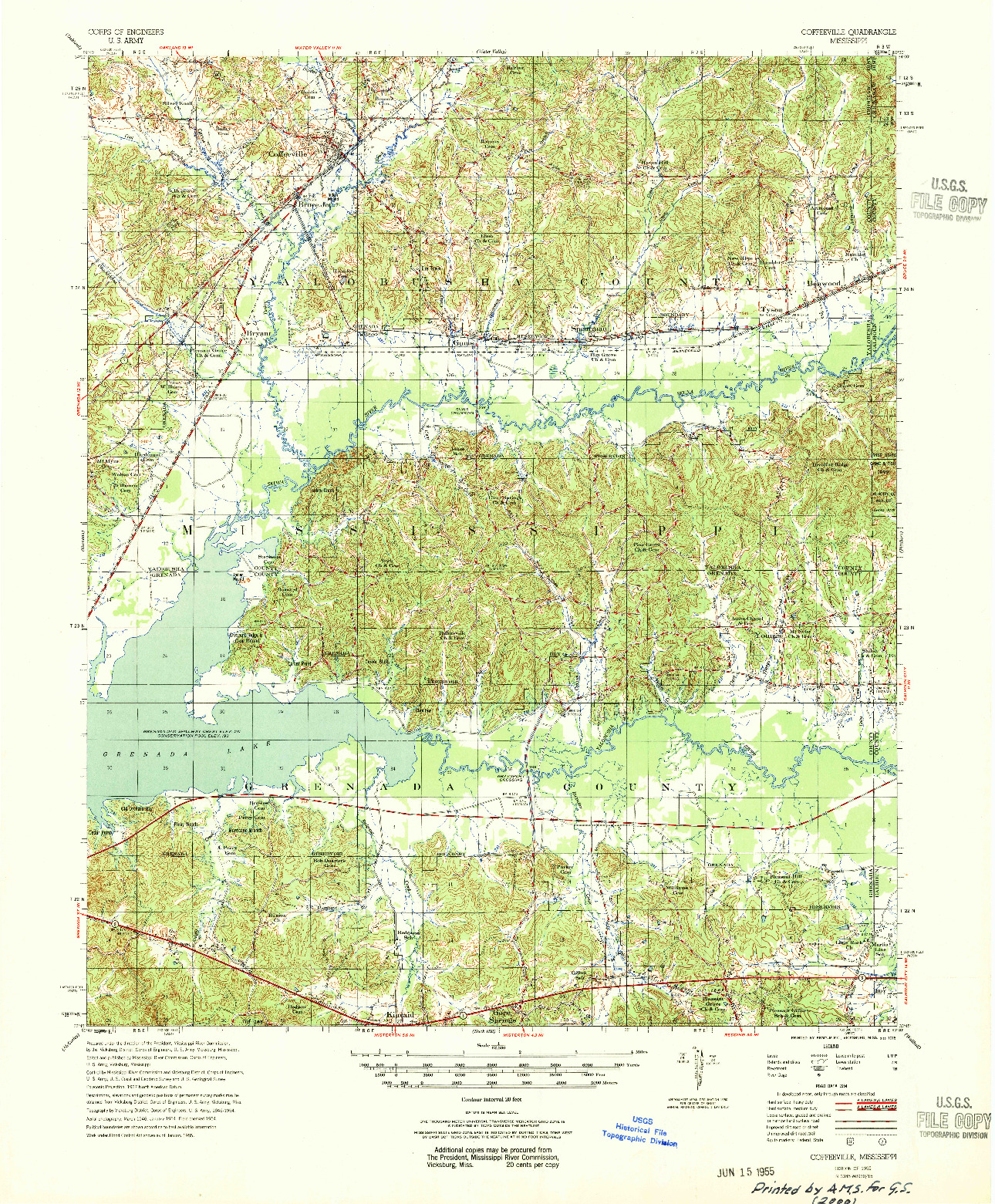 USGS 1:62500-SCALE QUADRANGLE FOR COFFEEVILLE, MS 1955