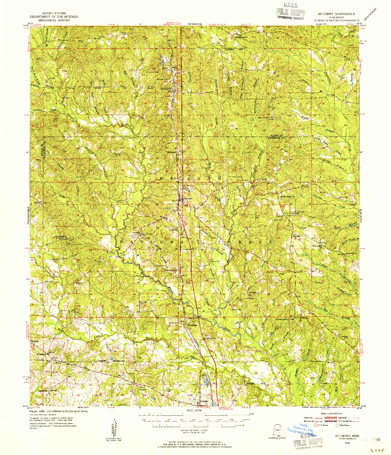 USGS 1:62500-SCALE QUADRANGLE FOR MCHENRY, MS 1954