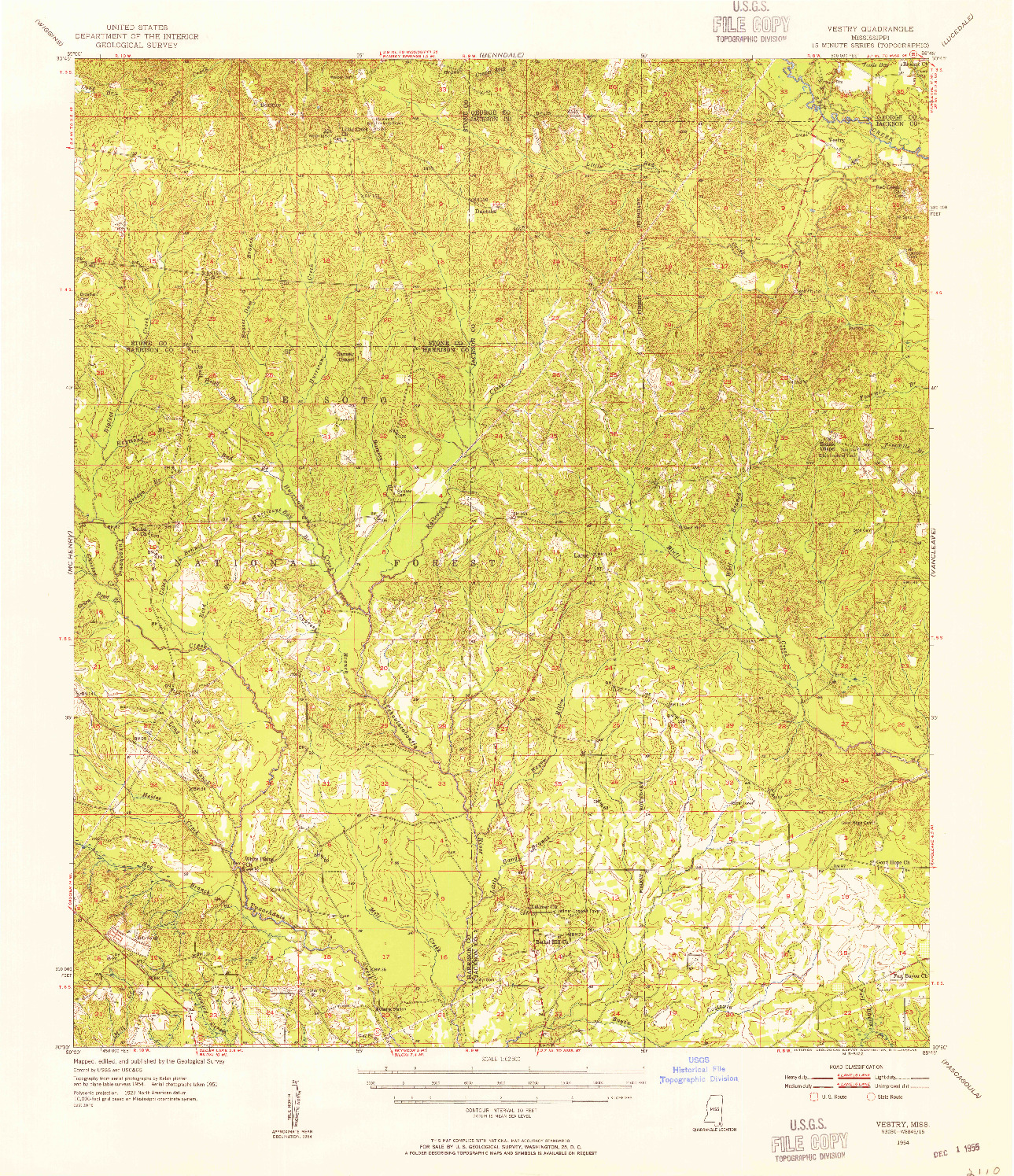 USGS 1:62500-SCALE QUADRANGLE FOR VESTRY, MS 1954