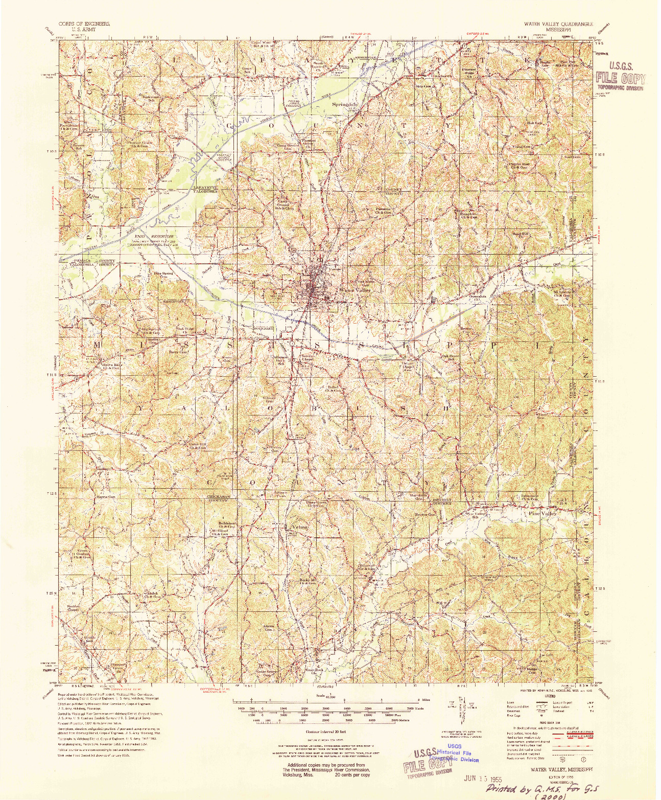 USGS 1:62500-SCALE QUADRANGLE FOR WATER VALLEY, MS 1955