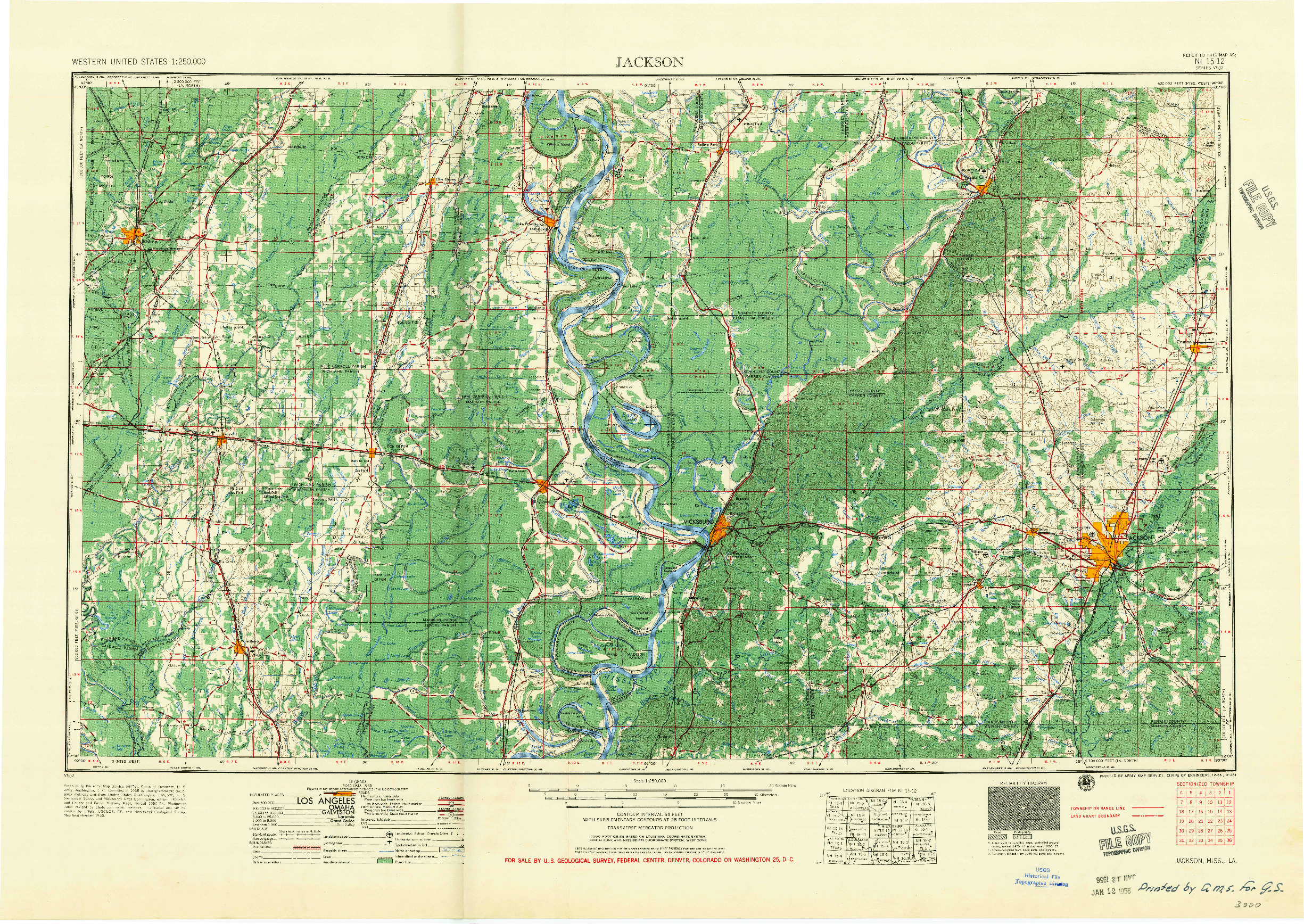 USGS 1:250000-SCALE QUADRANGLE FOR JACKSON, MS 1955
