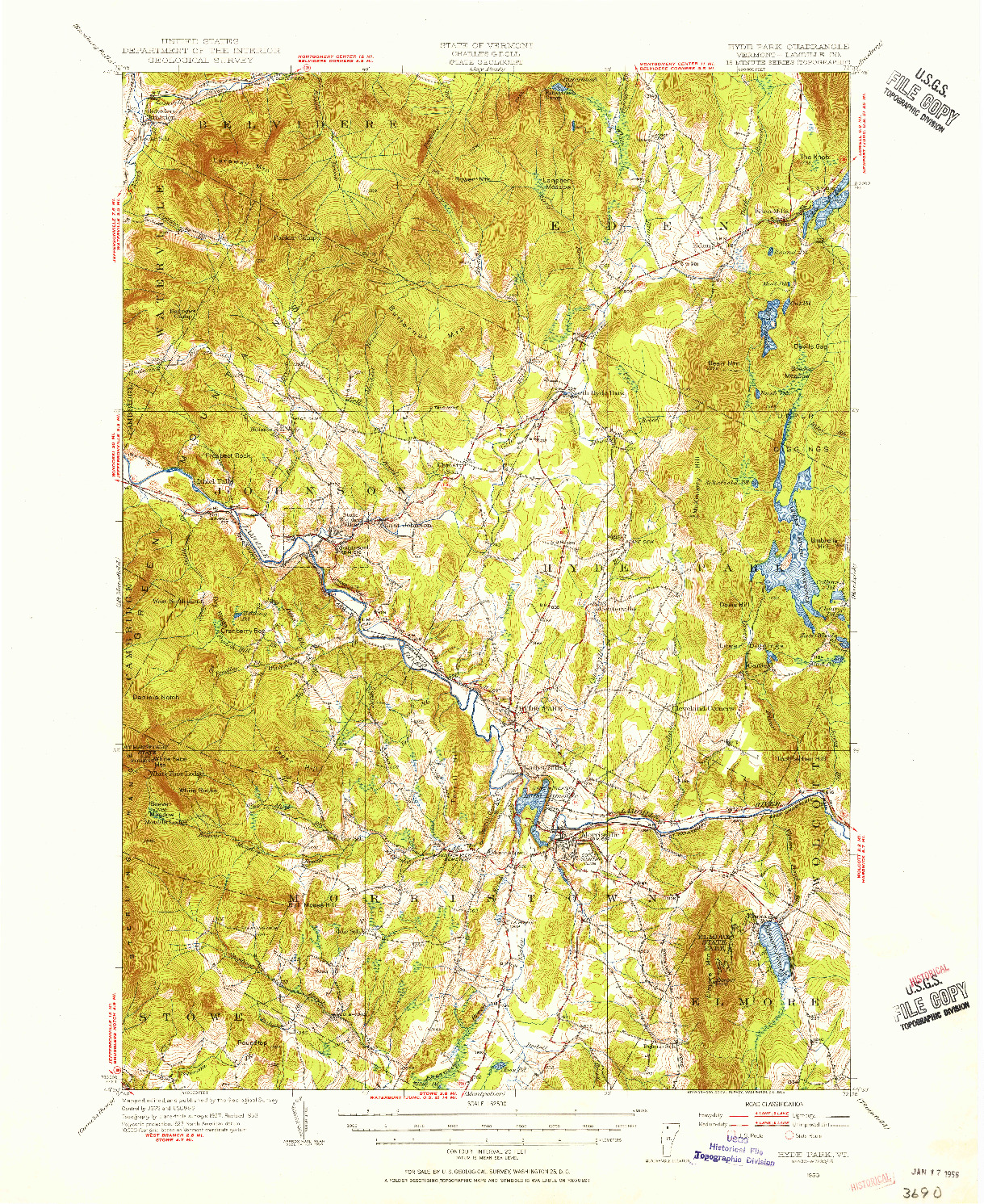 USGS 1:62500-SCALE QUADRANGLE FOR HYDE PARK, VT 1953