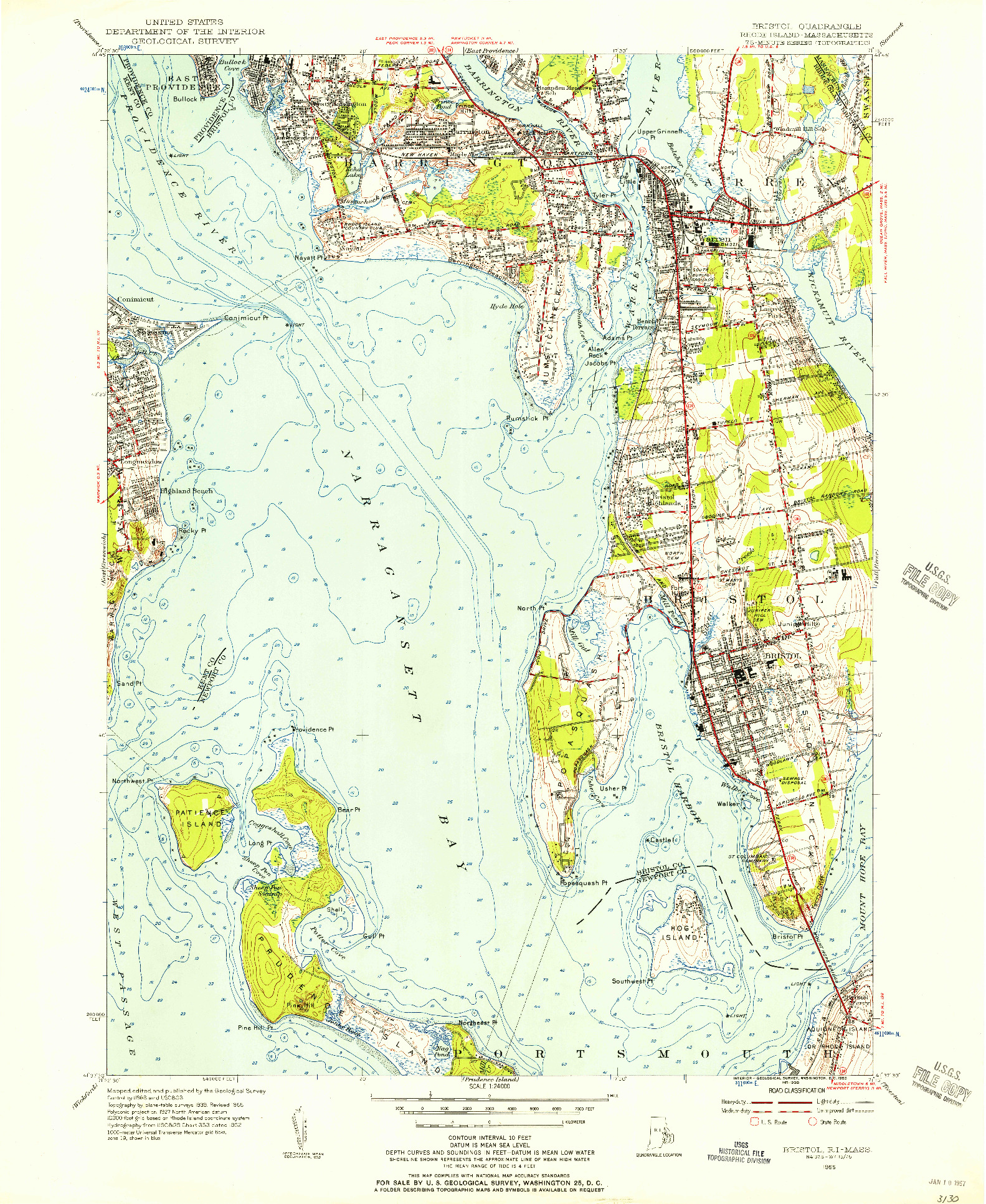 USGS 1:24000-SCALE QUADRANGLE FOR BRISTOL, RI 1955