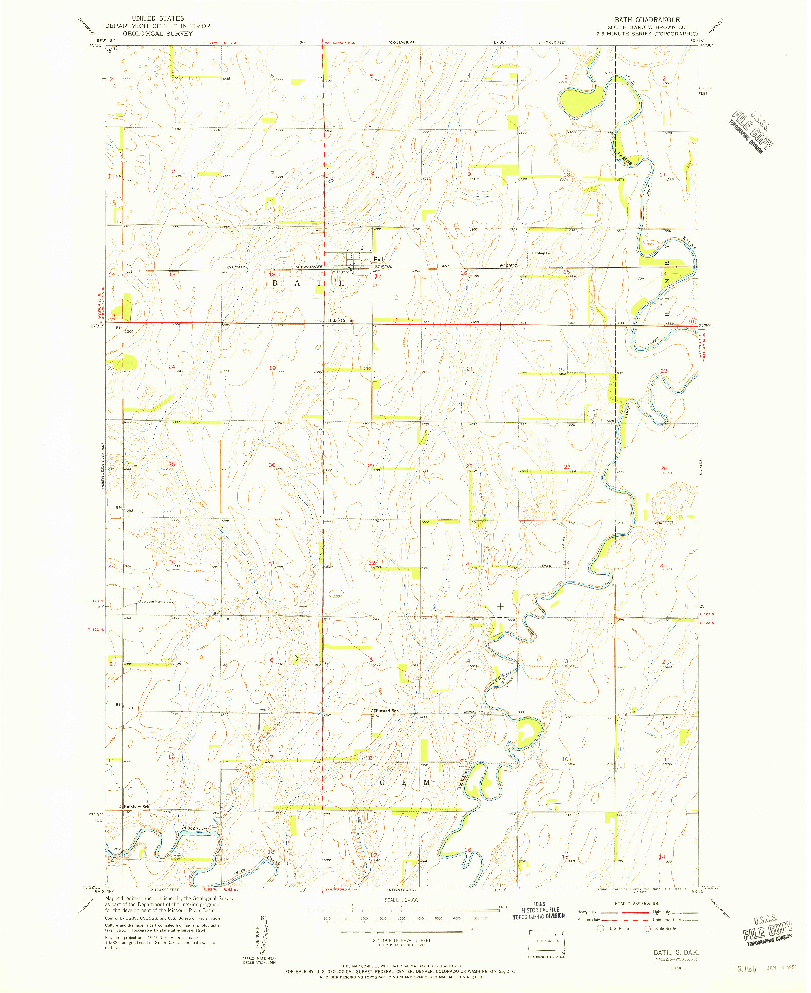 USGS 1:24000-SCALE QUADRANGLE FOR BATH, SD 1954