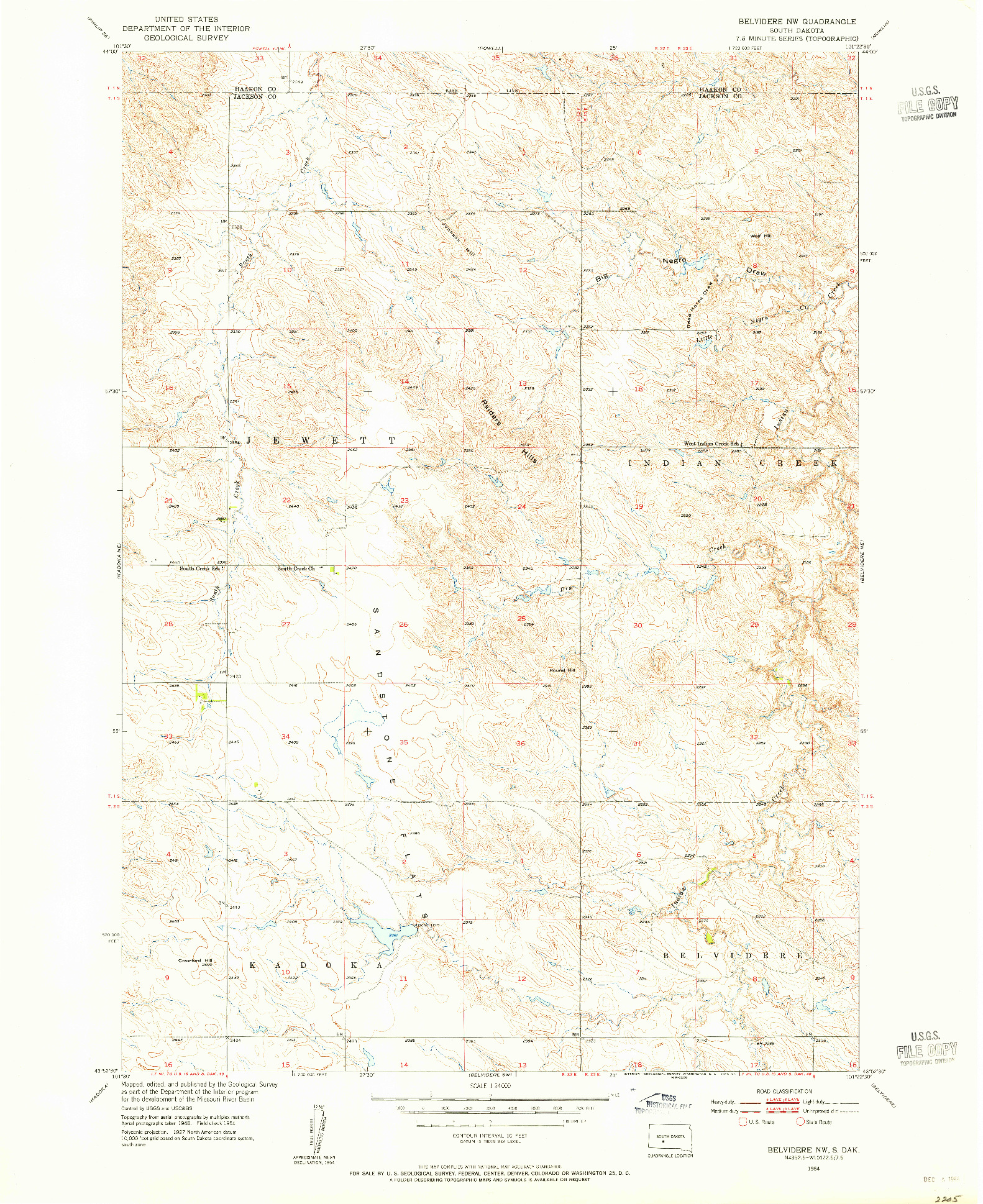 USGS 1:24000-SCALE QUADRANGLE FOR BELVIDERE NW, SD 1954