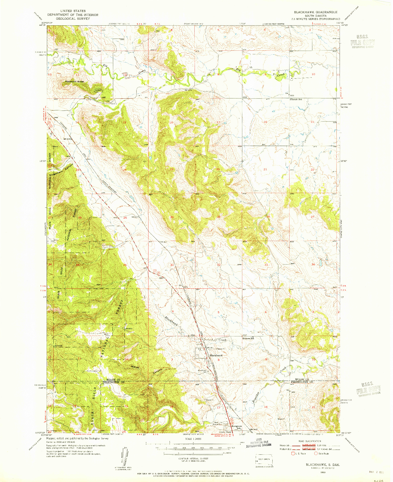 USGS 1:24000-SCALE QUADRANGLE FOR BLACKHAWK, SD 1953