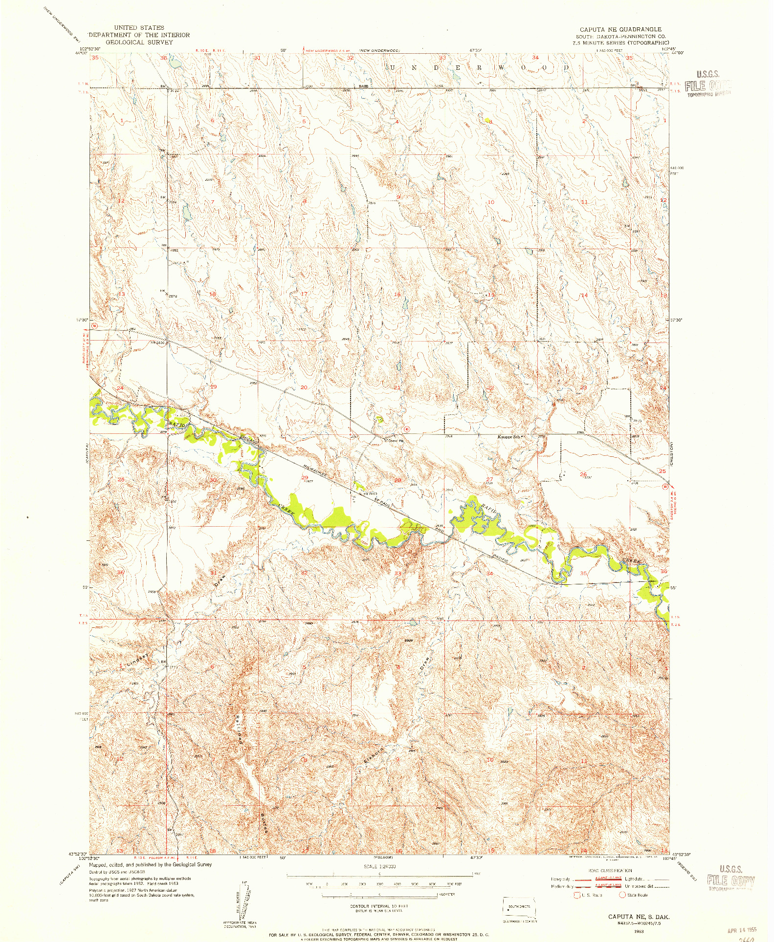 USGS 1:24000-SCALE QUADRANGLE FOR CAPUTA NE, SD 1953