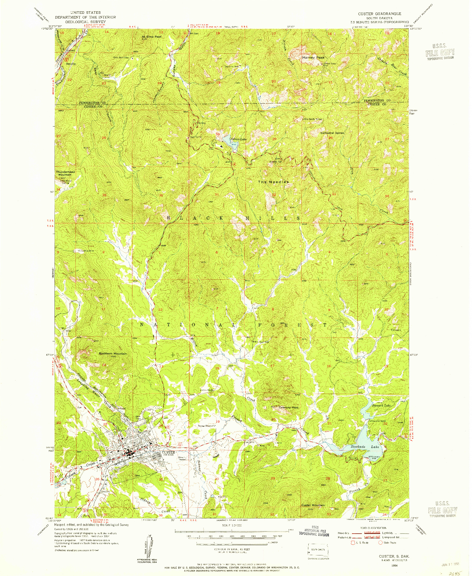 USGS 1:24000-SCALE QUADRANGLE FOR CUSTER, SD 1954