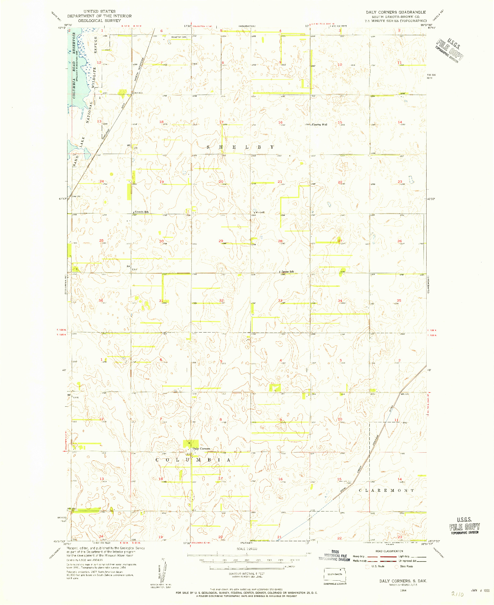 USGS 1:24000-SCALE QUADRANGLE FOR DALY CORNERS, SD 1954