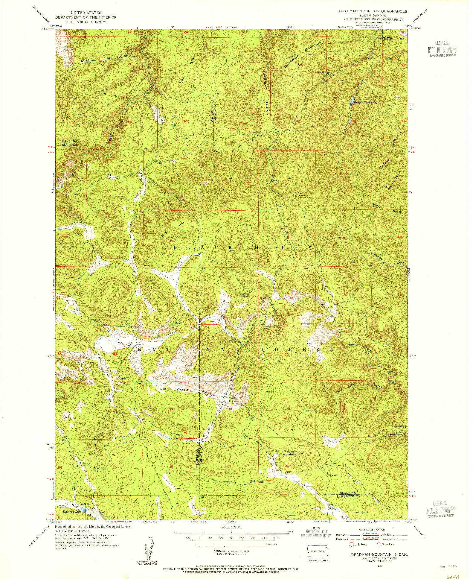 USGS 1:24000-SCALE QUADRANGLE FOR DEADMAN MOUNTAIN, SD 1954