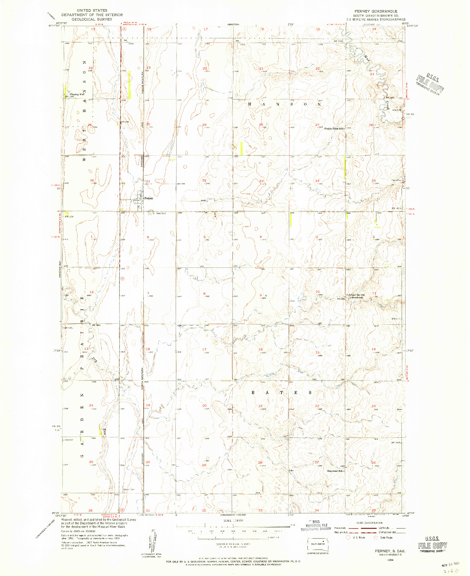 USGS 1:24000-SCALE QUADRANGLE FOR FERNEY, SD 1954