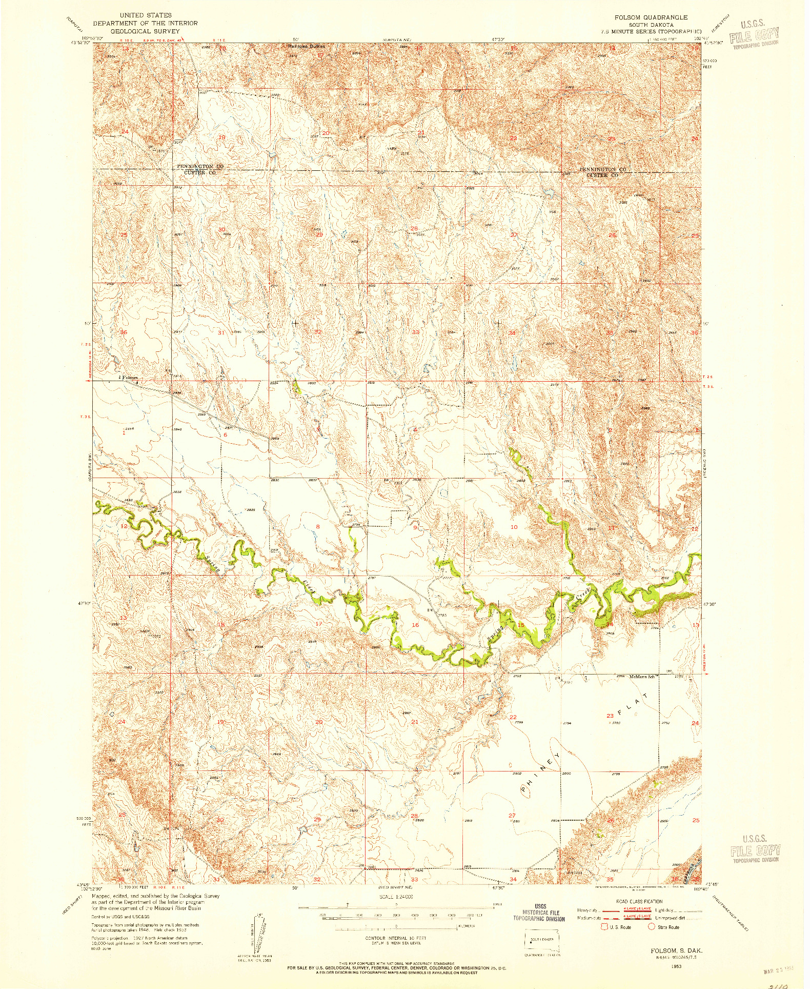 USGS 1:24000-SCALE QUADRANGLE FOR FOLSOM, SD 1953