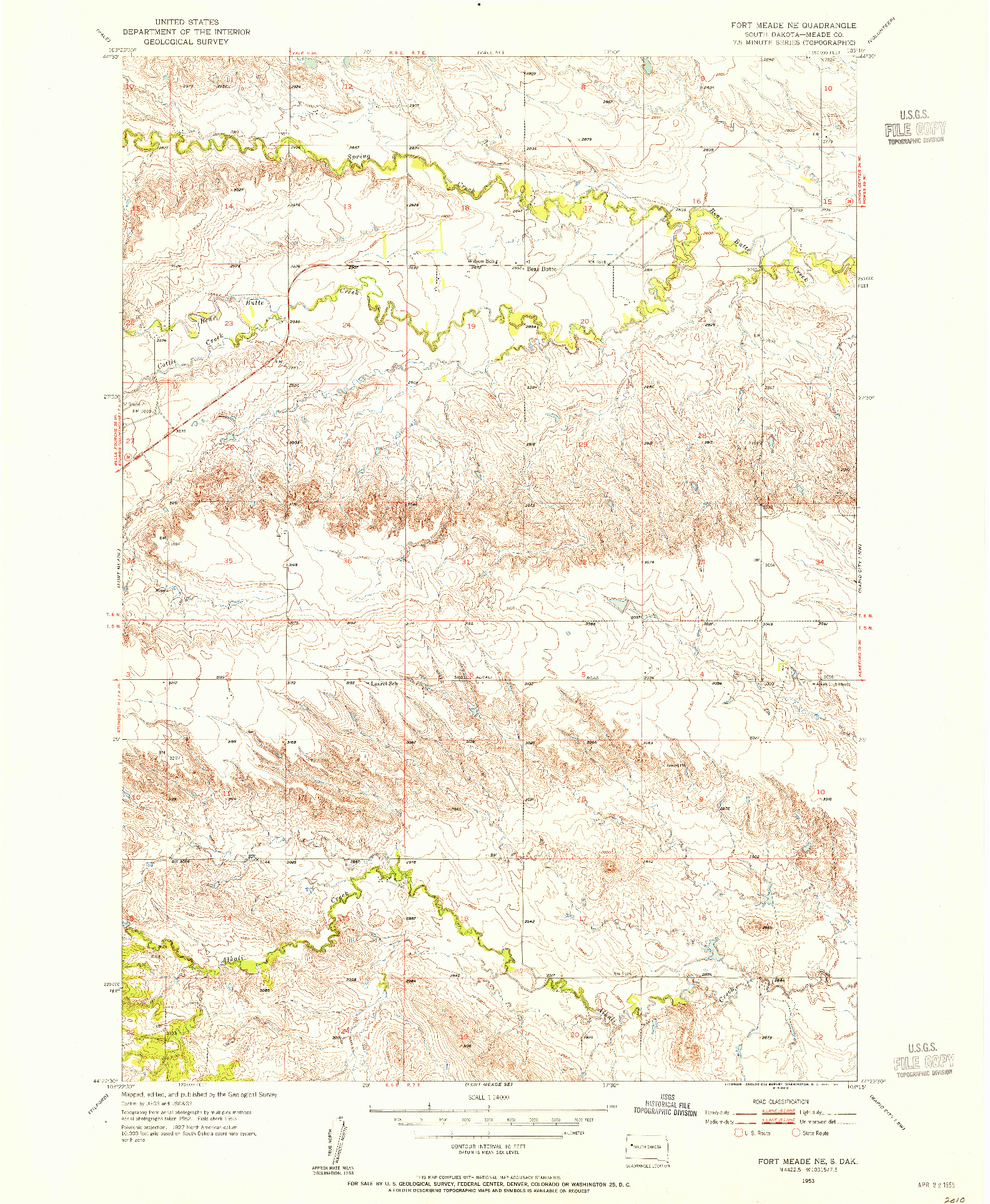 USGS 1:24000-SCALE QUADRANGLE FOR FORT MEADE NE, SD 1953