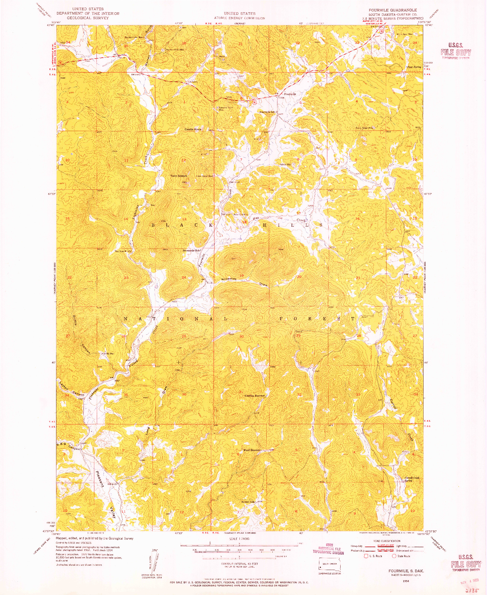 USGS 1:24000-SCALE QUADRANGLE FOR FOURMILE, SD 1954