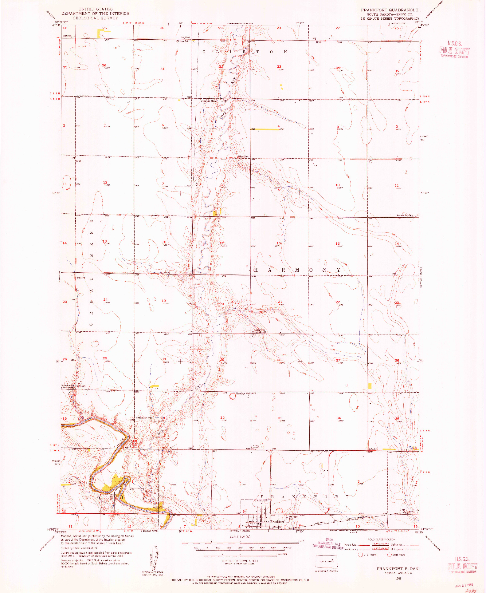 USGS 1:24000-SCALE QUADRANGLE FOR FRANKFORT, SD 1953