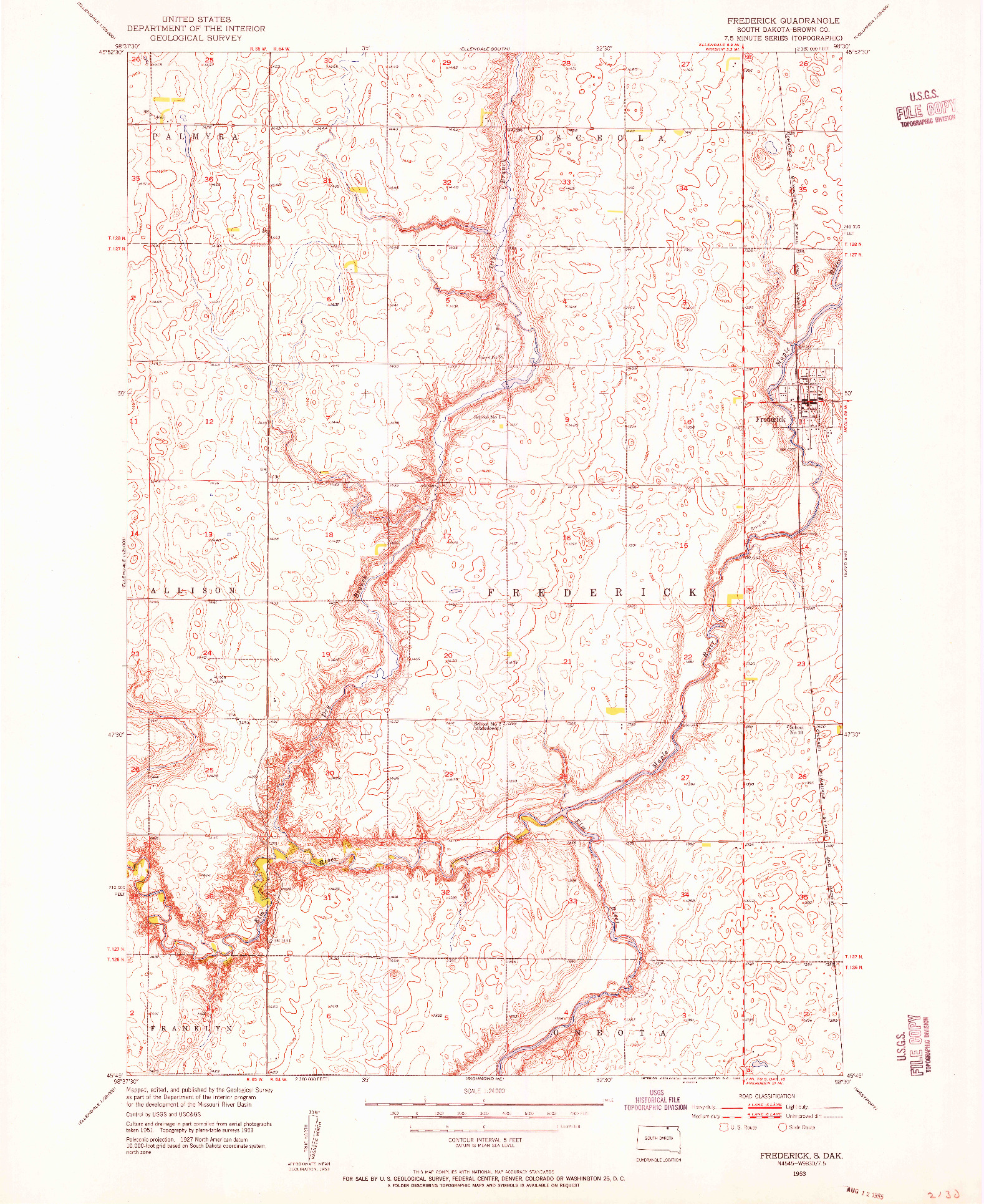 USGS 1:24000-SCALE QUADRANGLE FOR FREDERICK, SD 1953