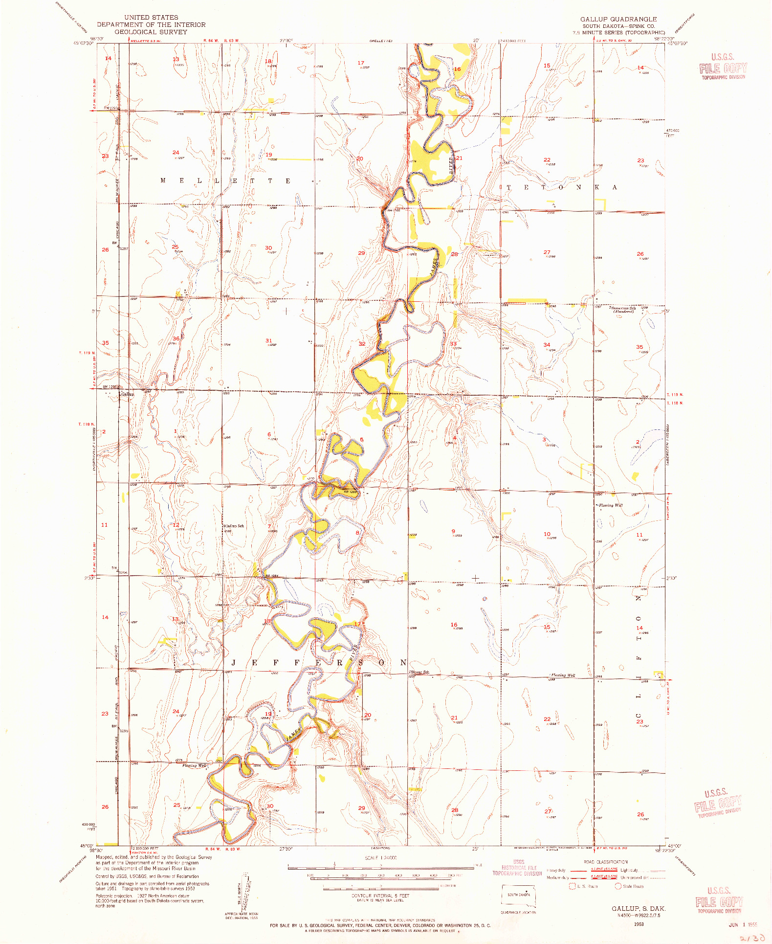 USGS 1:24000-SCALE QUADRANGLE FOR GALLUP, SD 1953