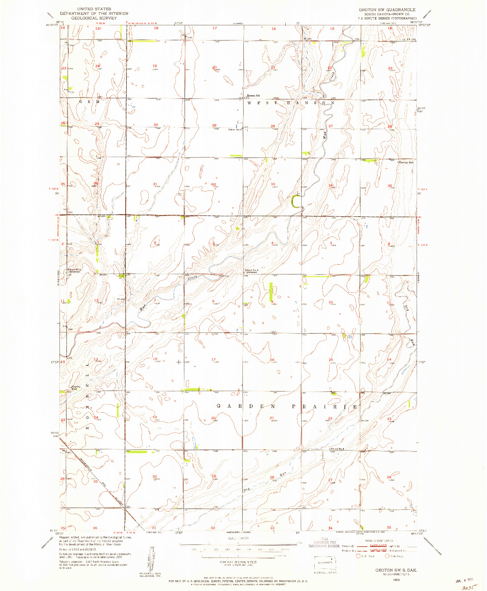 USGS 1:24000-SCALE QUADRANGLE FOR GROTON SW, SD 1953