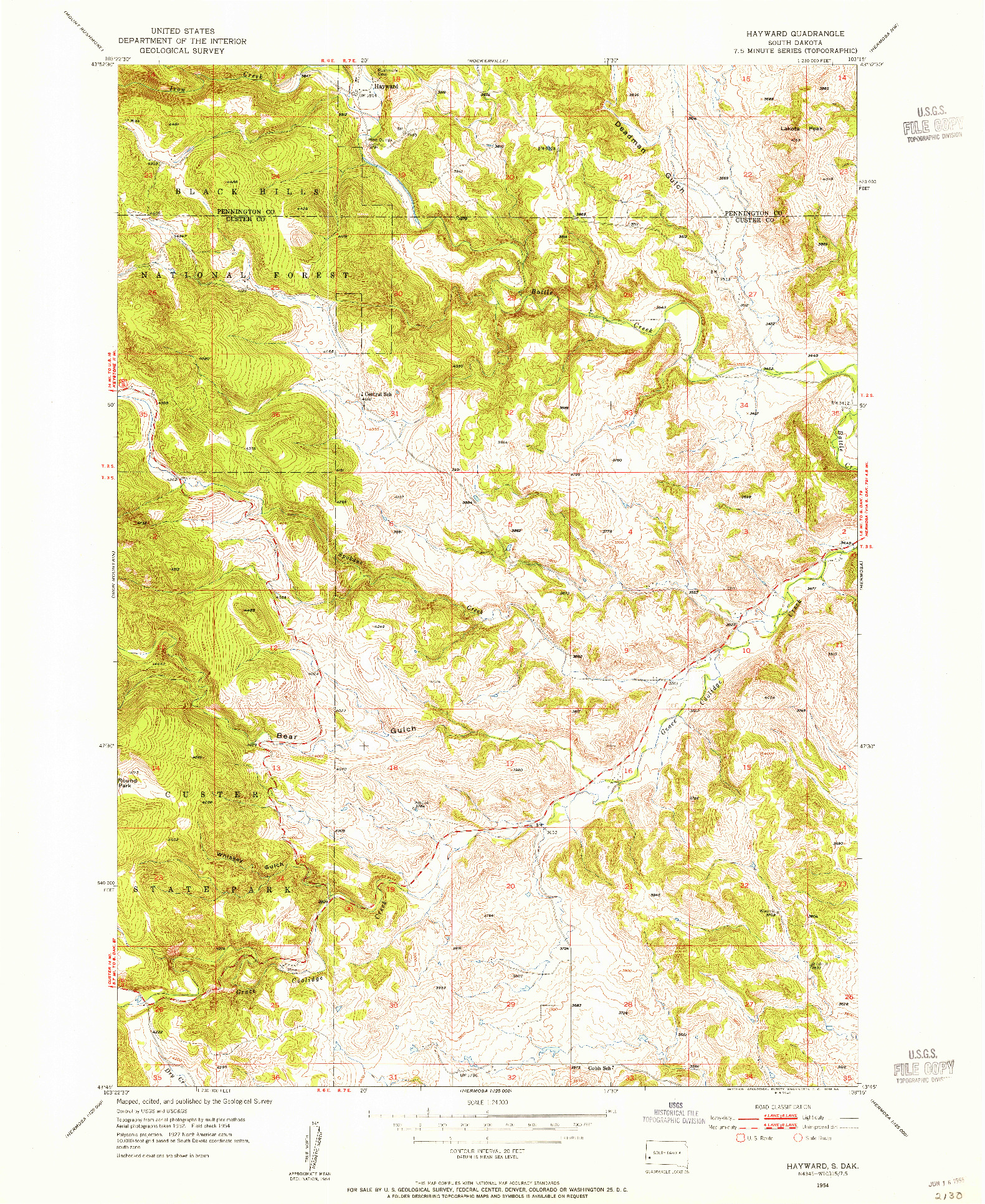 USGS 1:24000-SCALE QUADRANGLE FOR HAYWARD, SD 1954