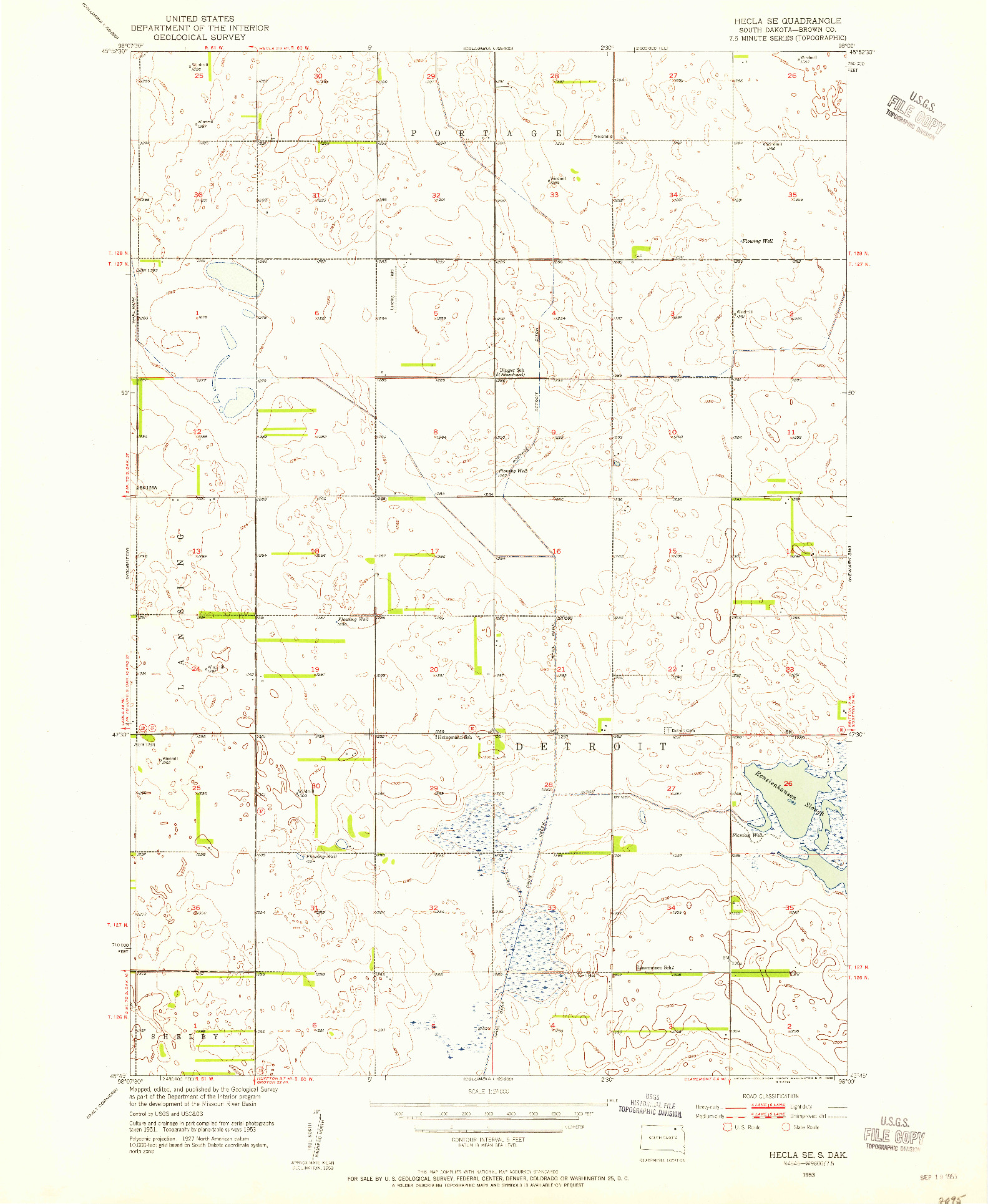USGS 1:24000-SCALE QUADRANGLE FOR HECLA SE, SD 1953