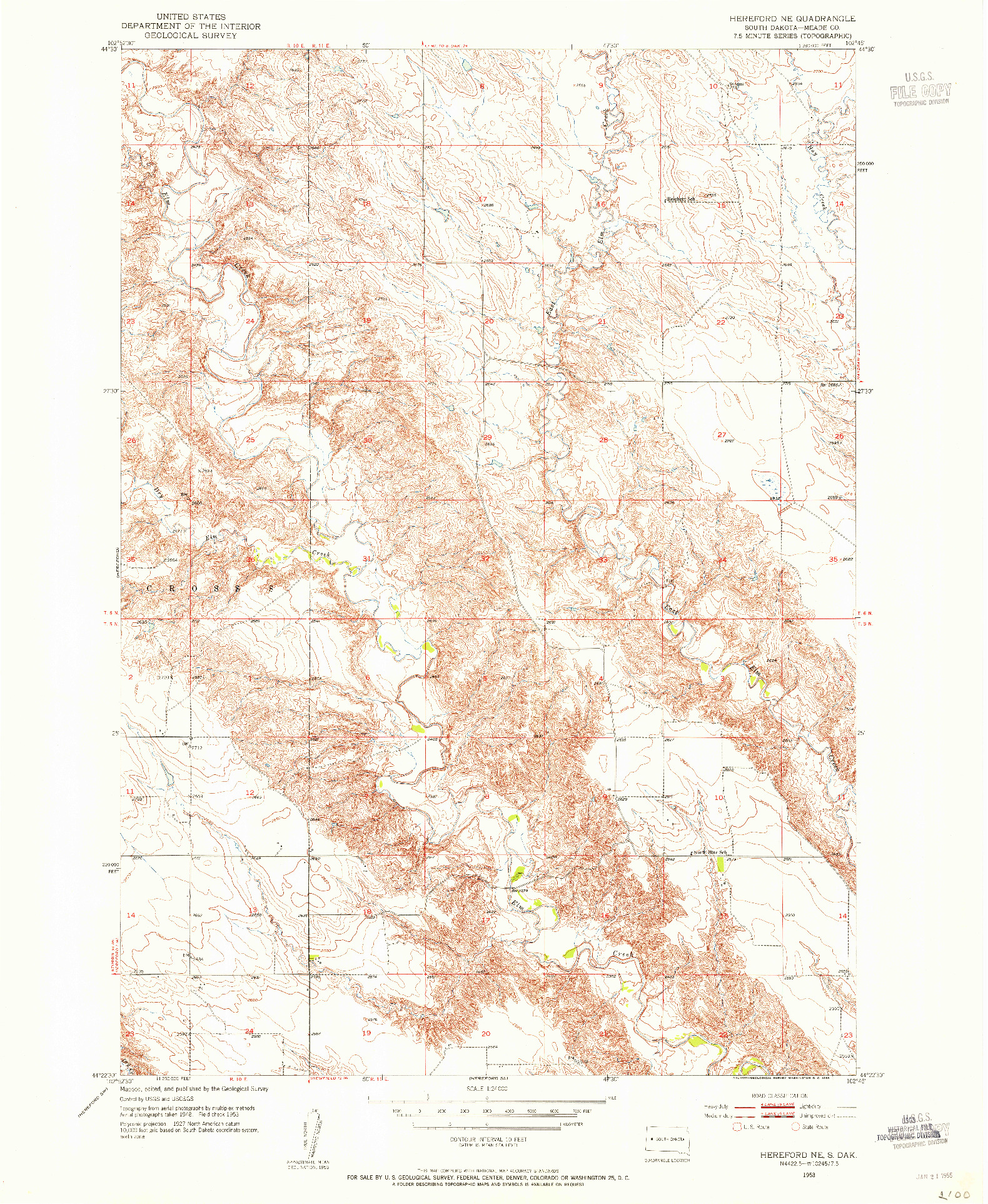 USGS 1:24000-SCALE QUADRANGLE FOR HEREFORD NE, SD 1953